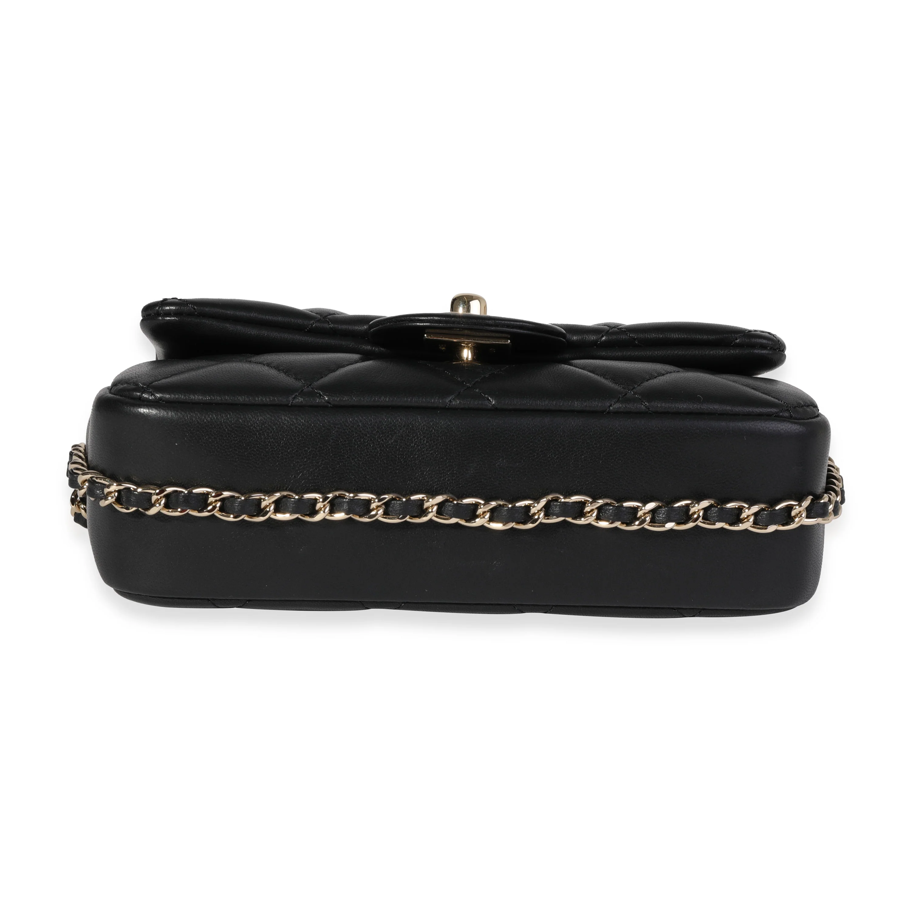 Chanel Black Quilted Lambskin Pearl Logo Strap Small Flap Bag - Image 5