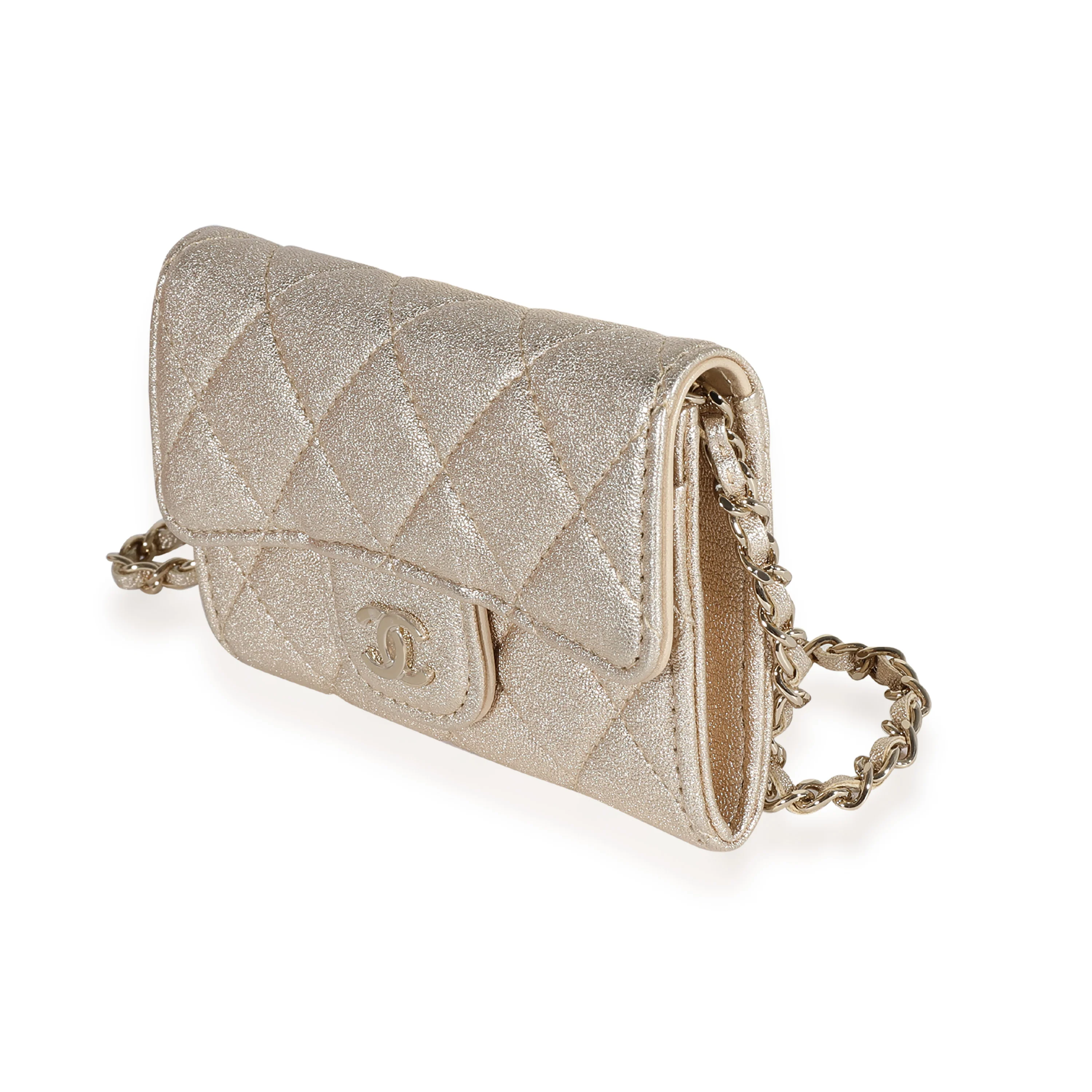 Chanel Gold Metallic Quilted Lambskin Mini Flap Chain Belt Bag - Image 2