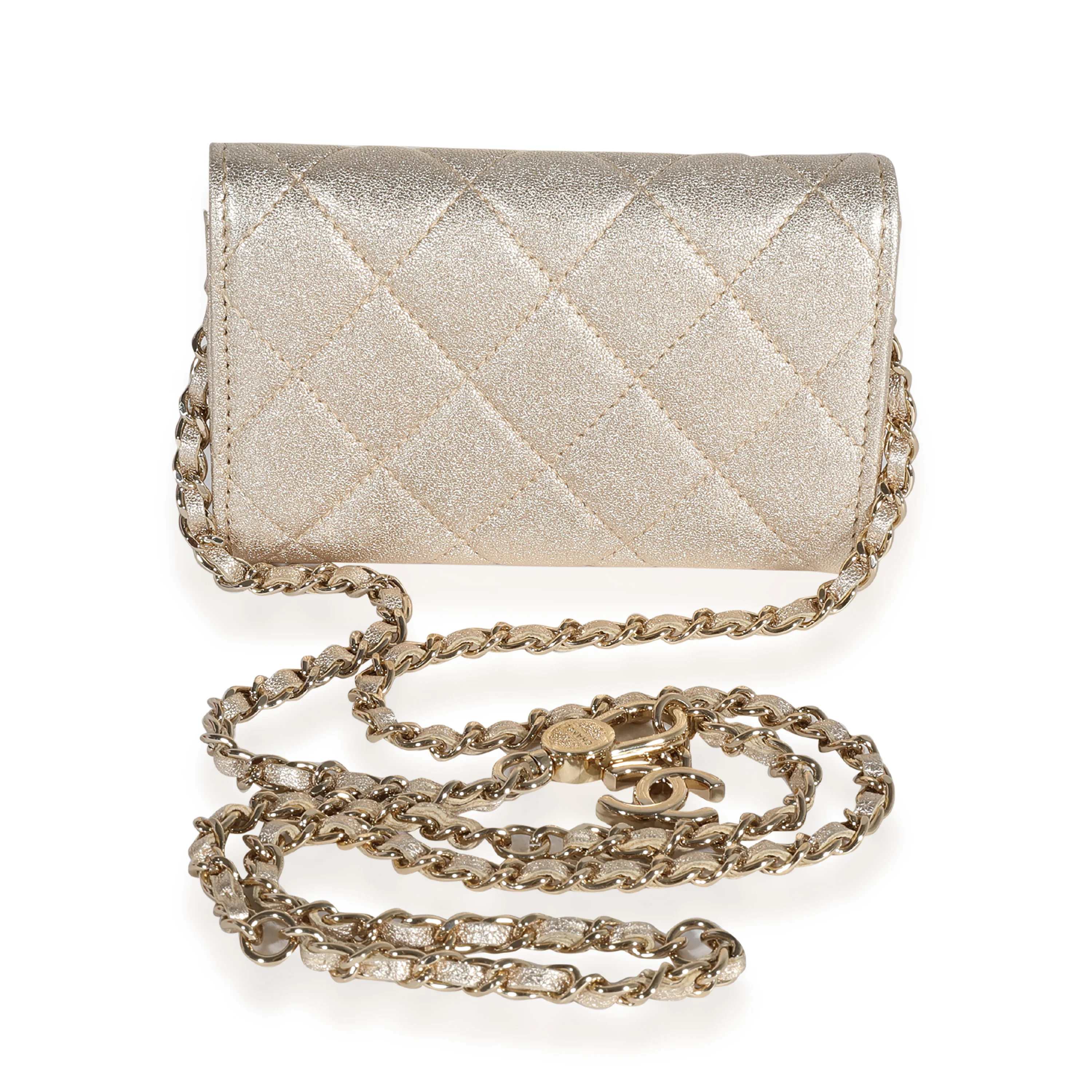 Chanel Gold Metallic Quilted Lambskin Mini Flap Chain Belt Bag - Image 3