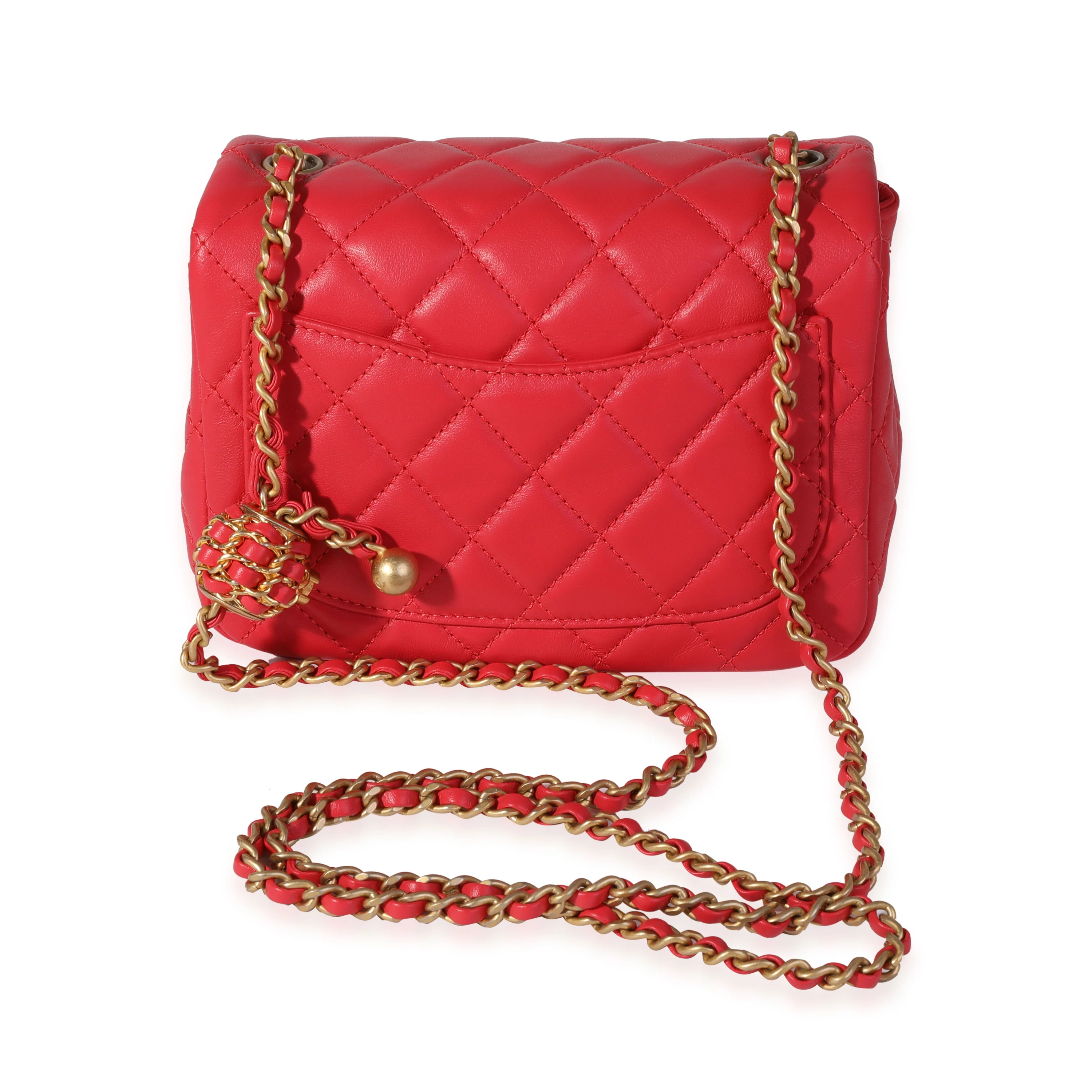 Chanel Strawberry Red Quilted Lambskin Pearl Crush Mini Flap Bag - Image 3