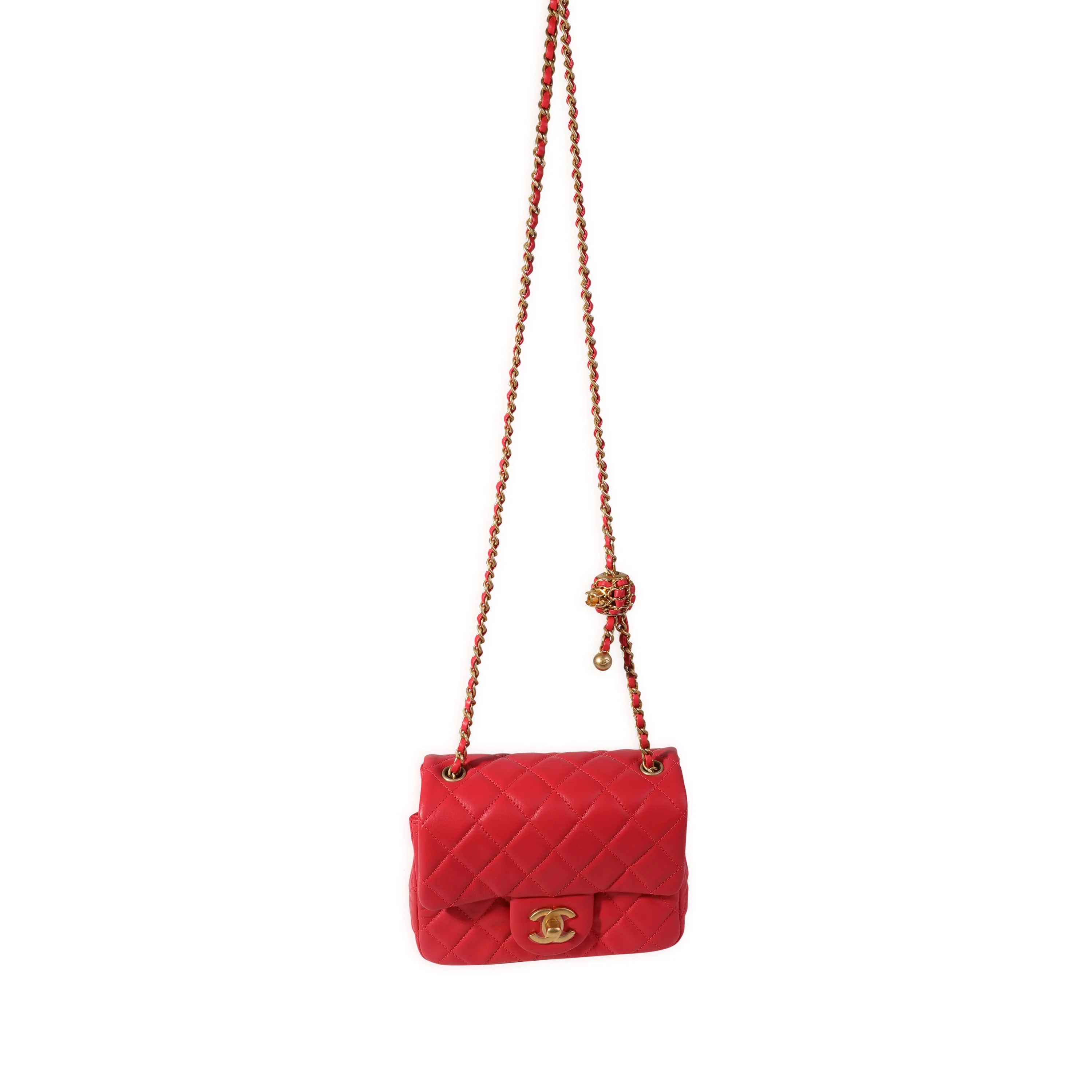Chanel Strawberry Red Quilted Lambskin Pearl Crush Mini Flap Bag - Image 4