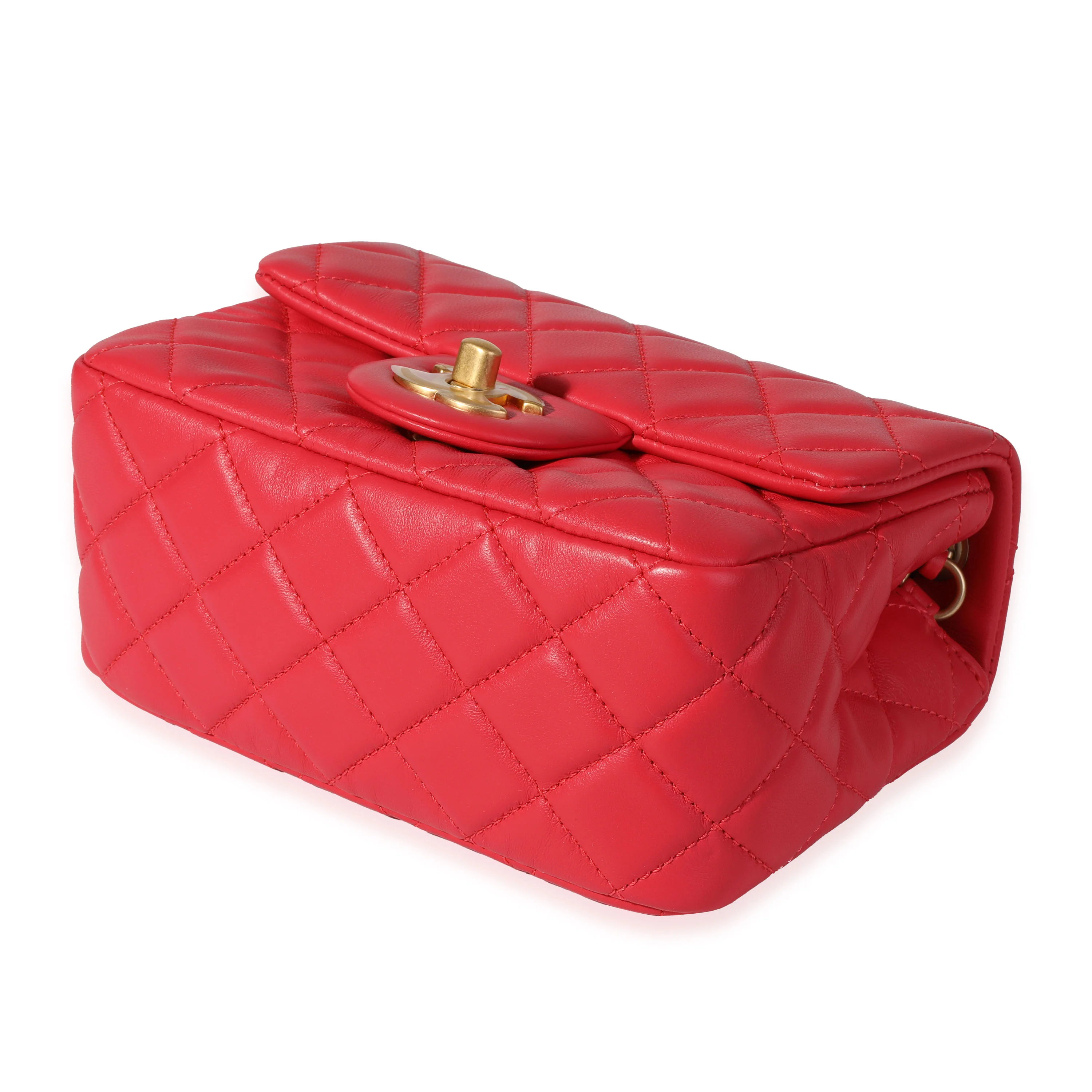 Chanel Strawberry Red Quilted Lambskin Pearl Crush Mini Flap Bag - Image 6
