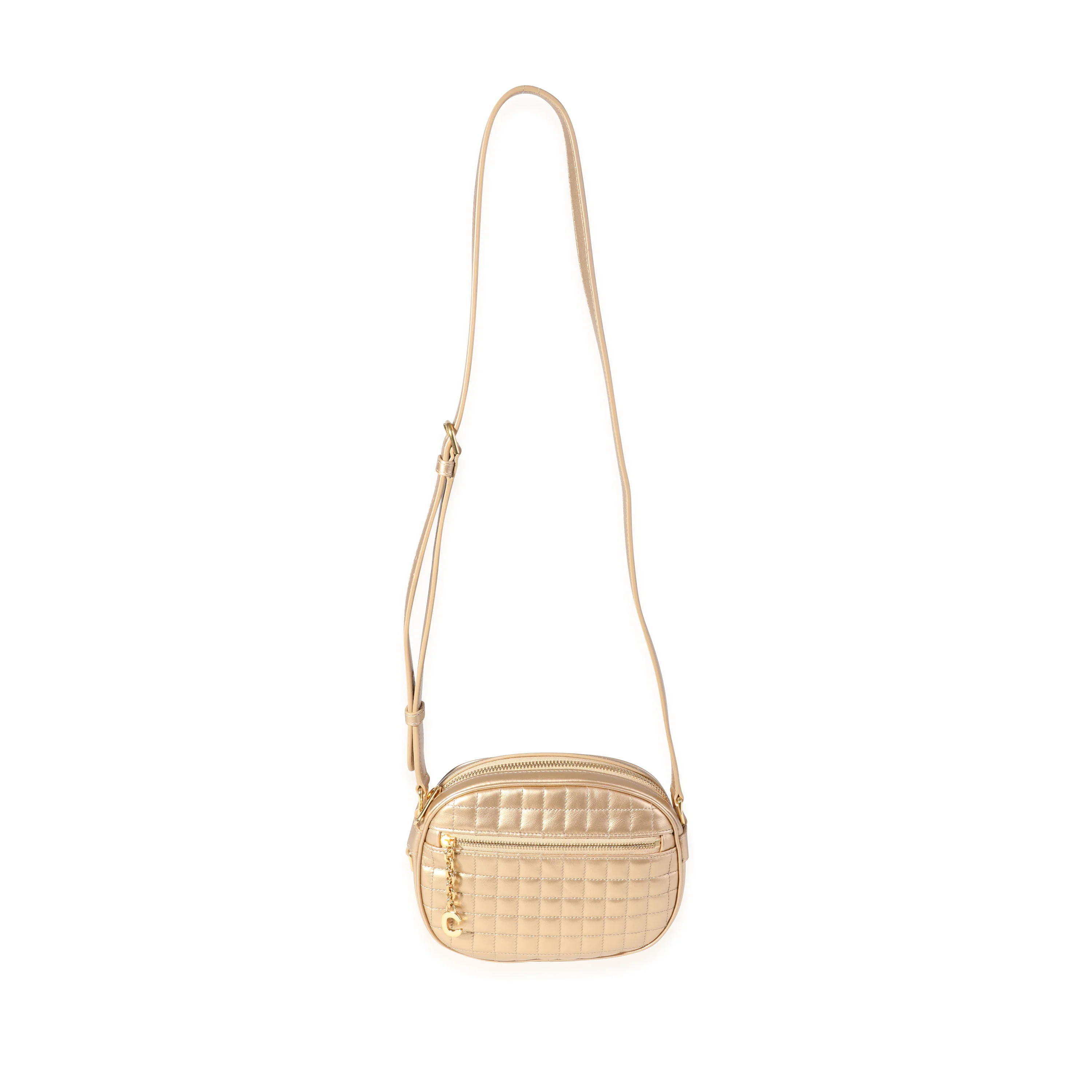 Celine Gold Quilted Leather Small C Charm Camera Bag - Image 4