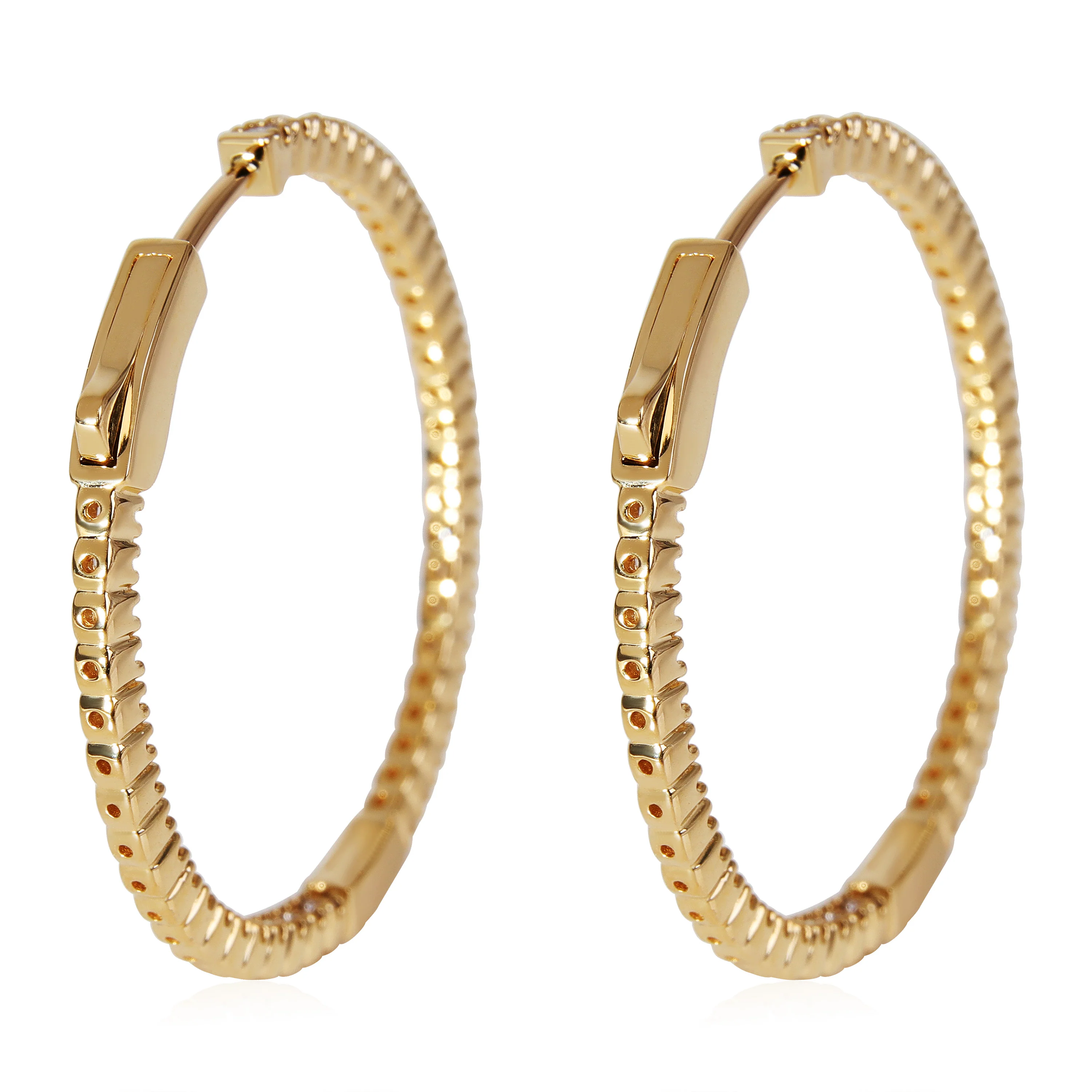 Diamond Inside Out Hoop Earring in 18K Yellow Gold (1 CTW) - Image 4