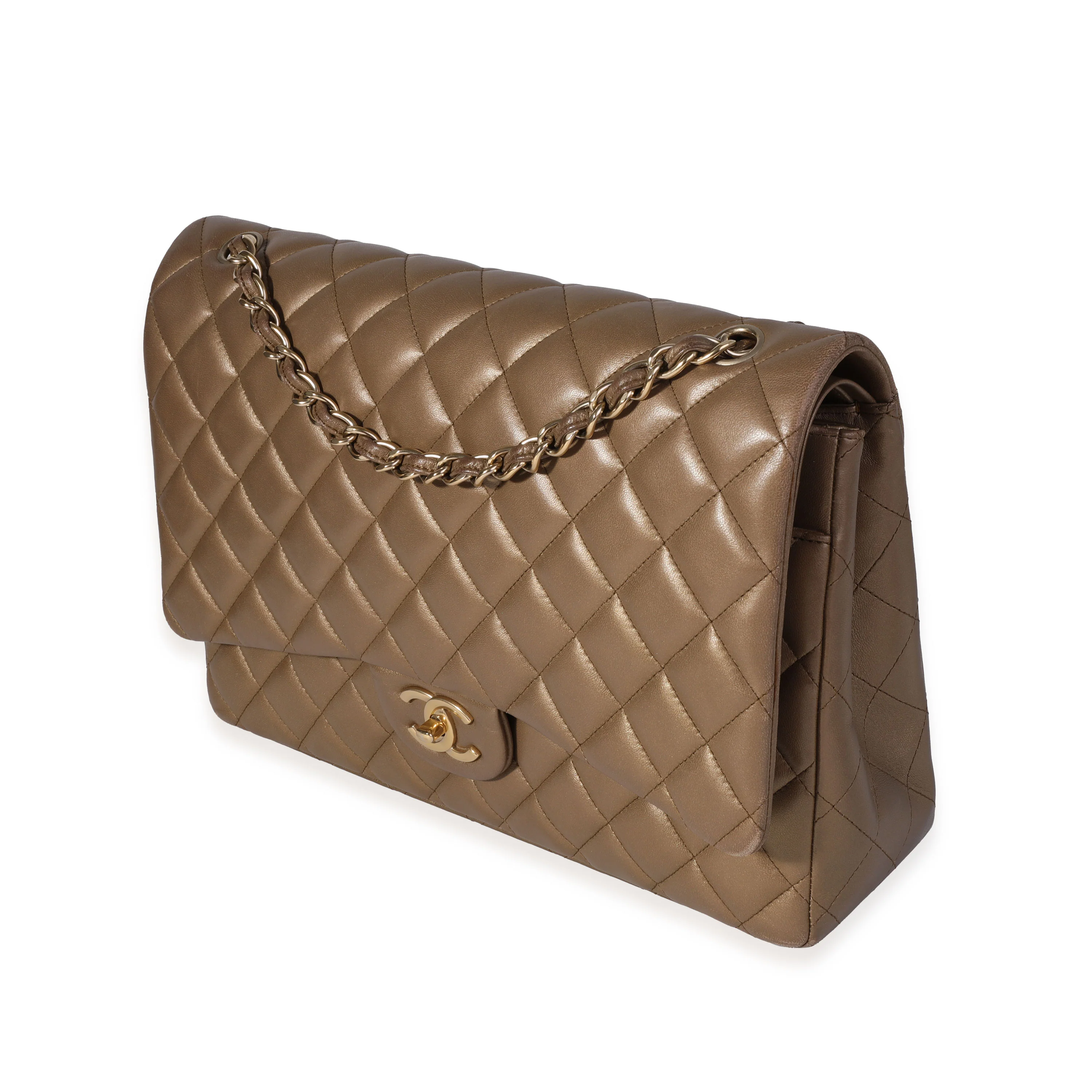 Chanel Bronze Quilted Lambskin Maxi Classic Double Flap Bag - Image 2