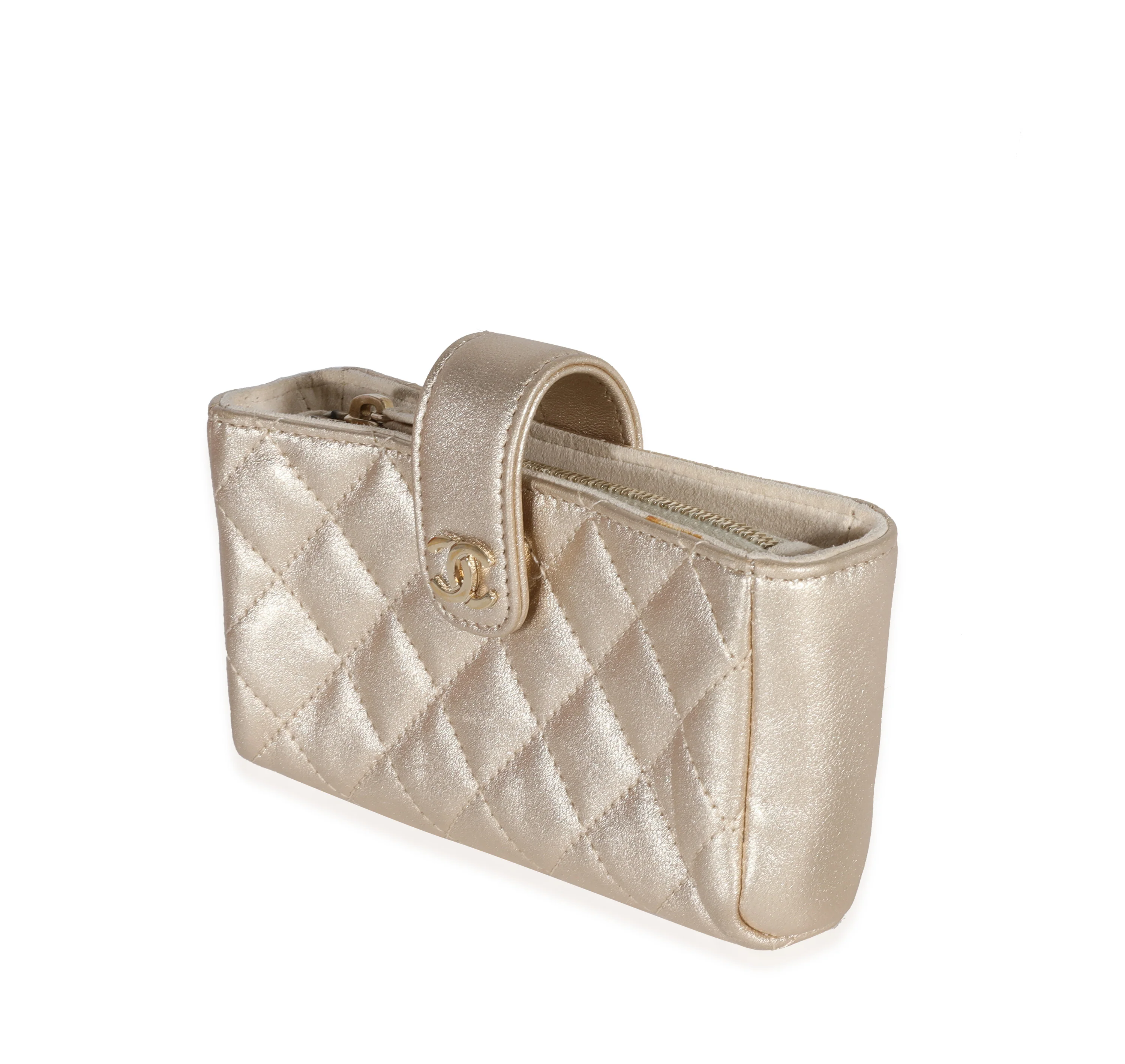 Chanel Gold Quilted Lambskin Mini Phone Holder Clutch - Image 2