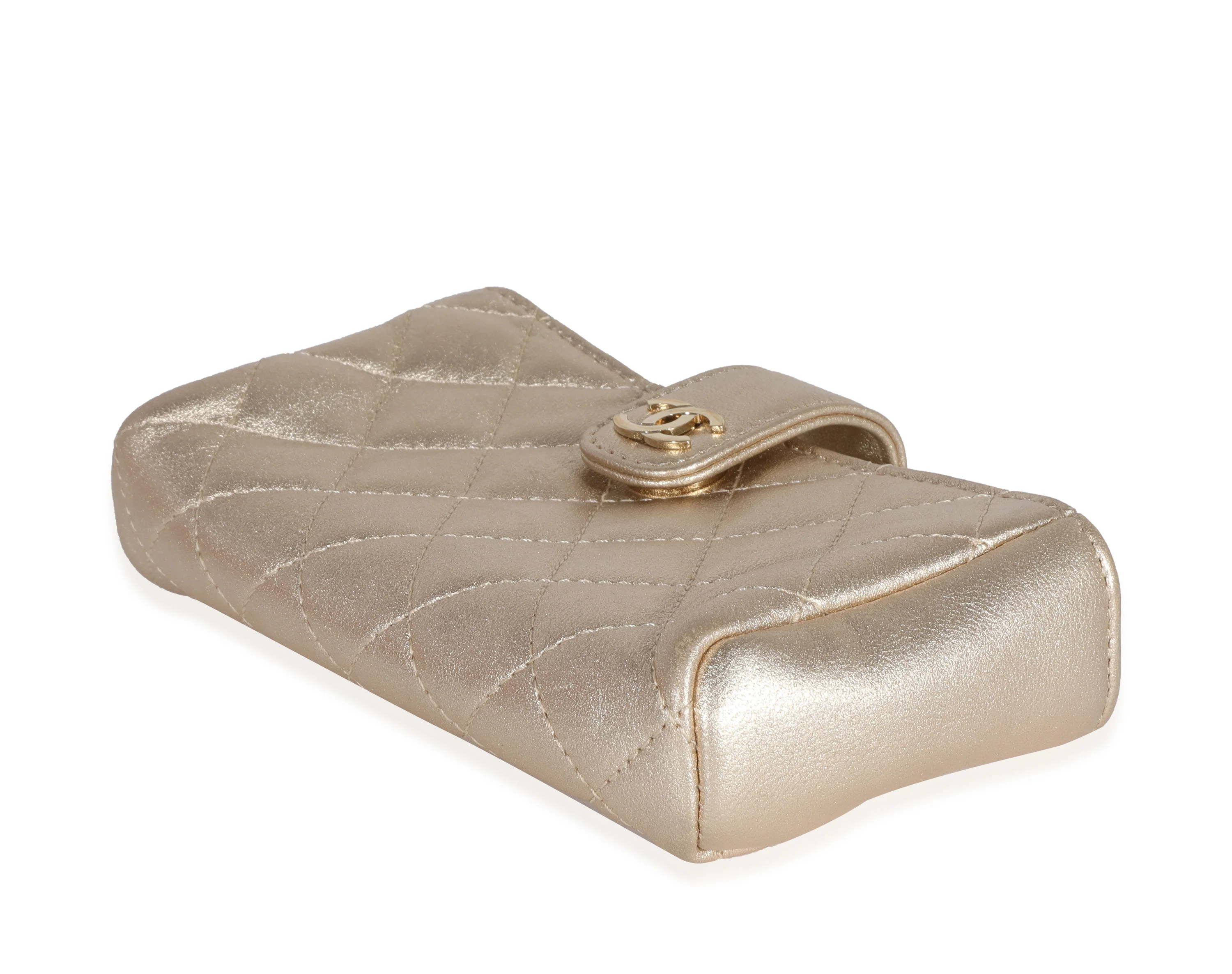 Chanel Gold Quilted Lambskin Mini Phone Holder Clutch - Image 6