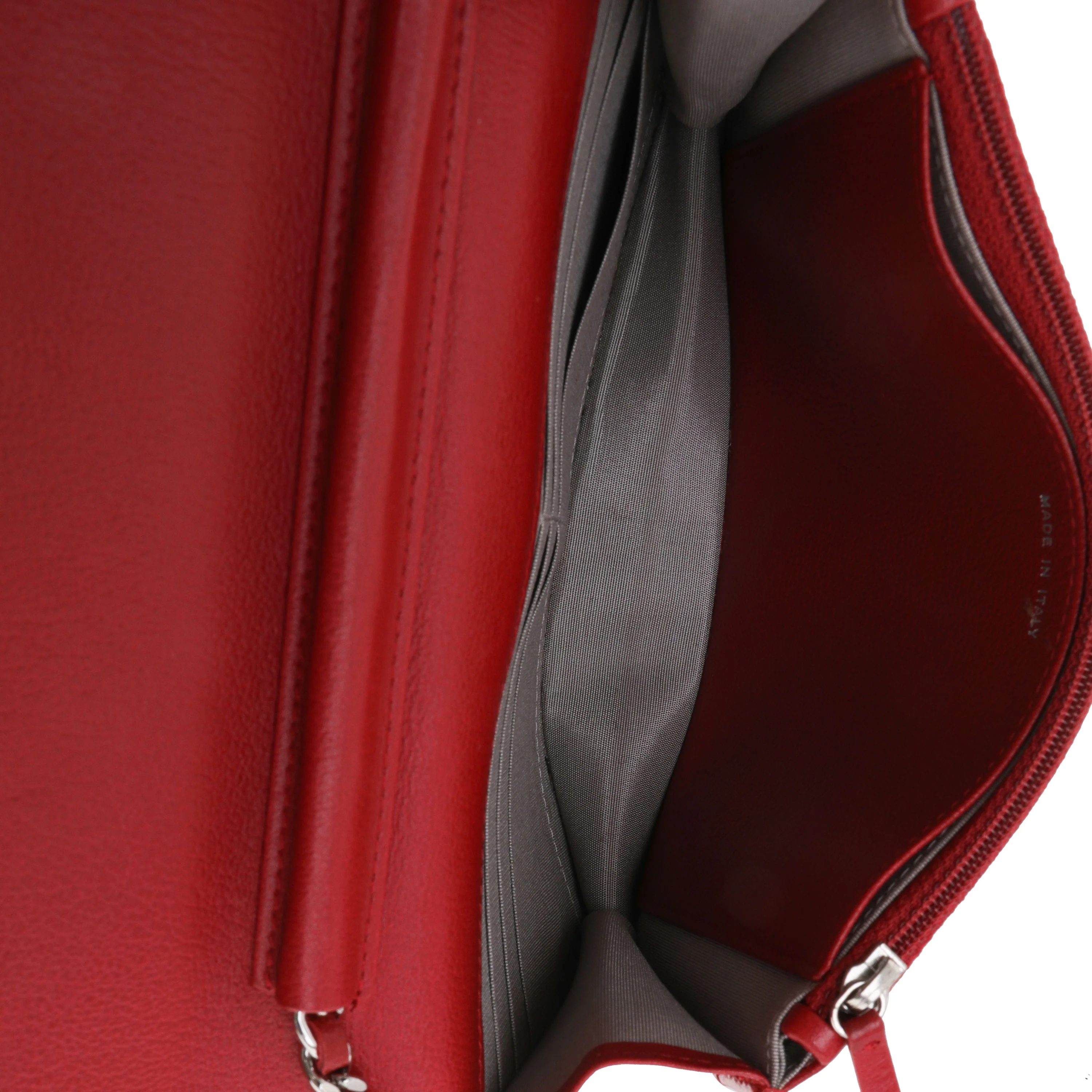 Chanel Red Grained Leather Camellia Wallet On Chain - Image 8