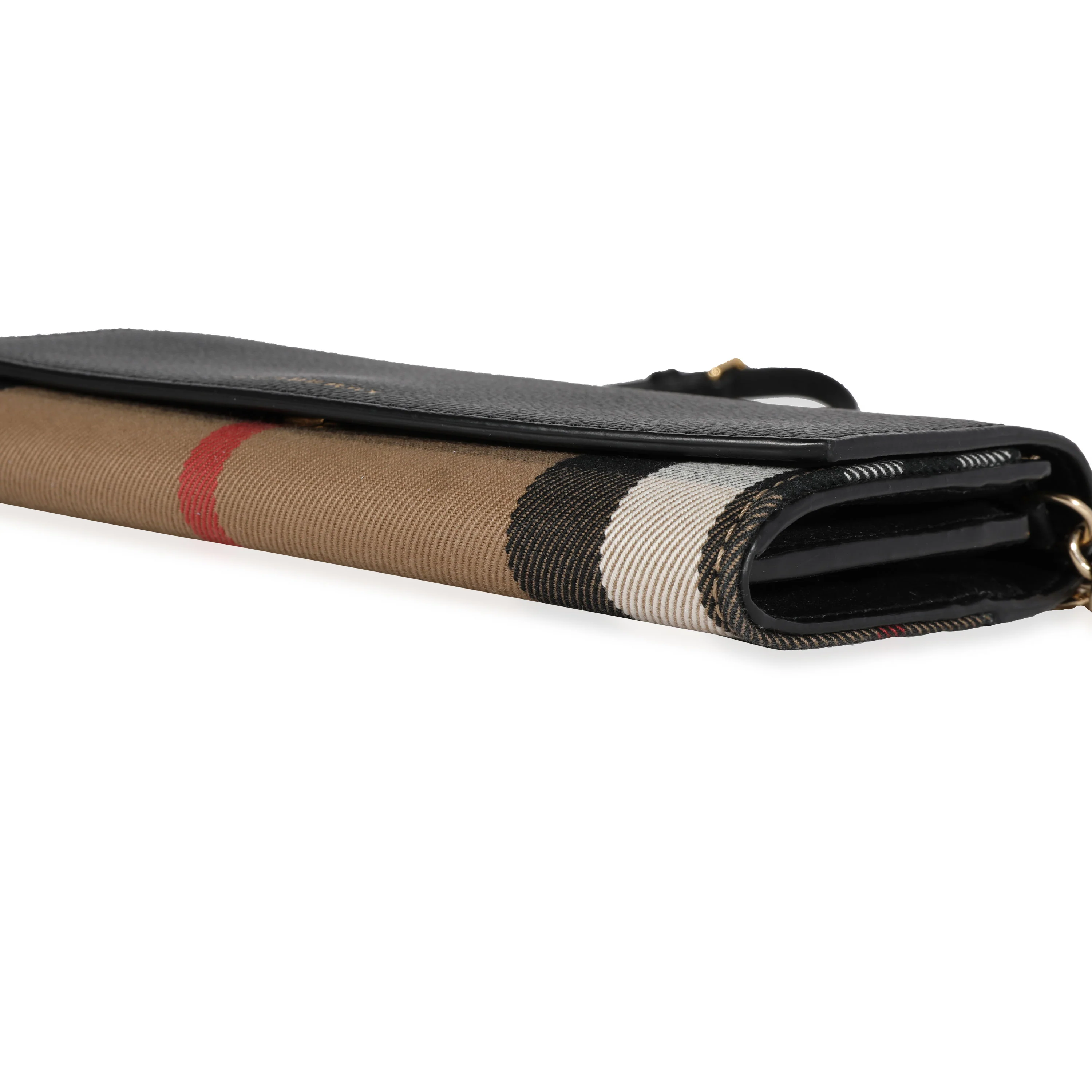 Burberry House Check & Black Leather Chain Wallet - Image 4