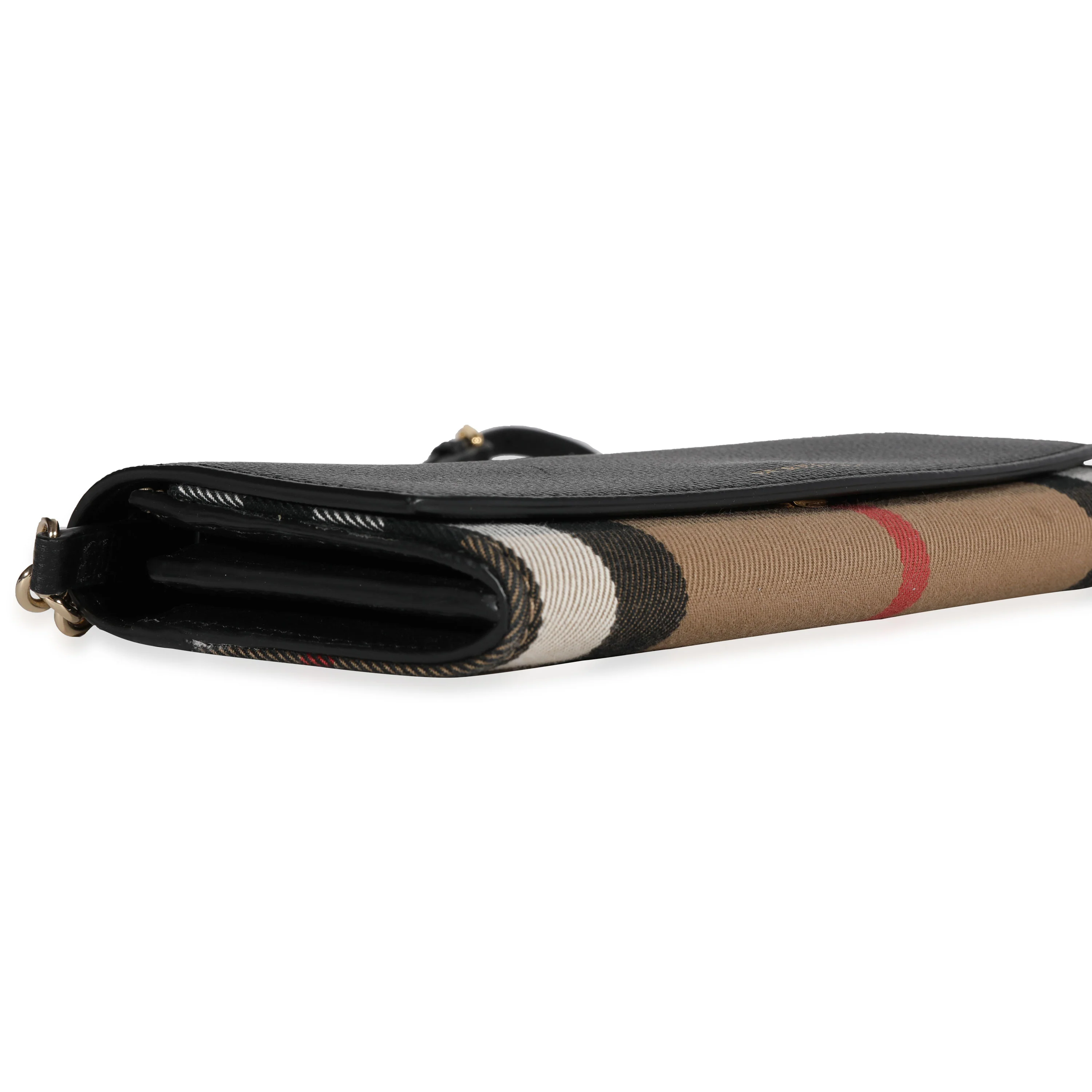 Burberry House Check & Black Leather Chain Wallet - Image 5