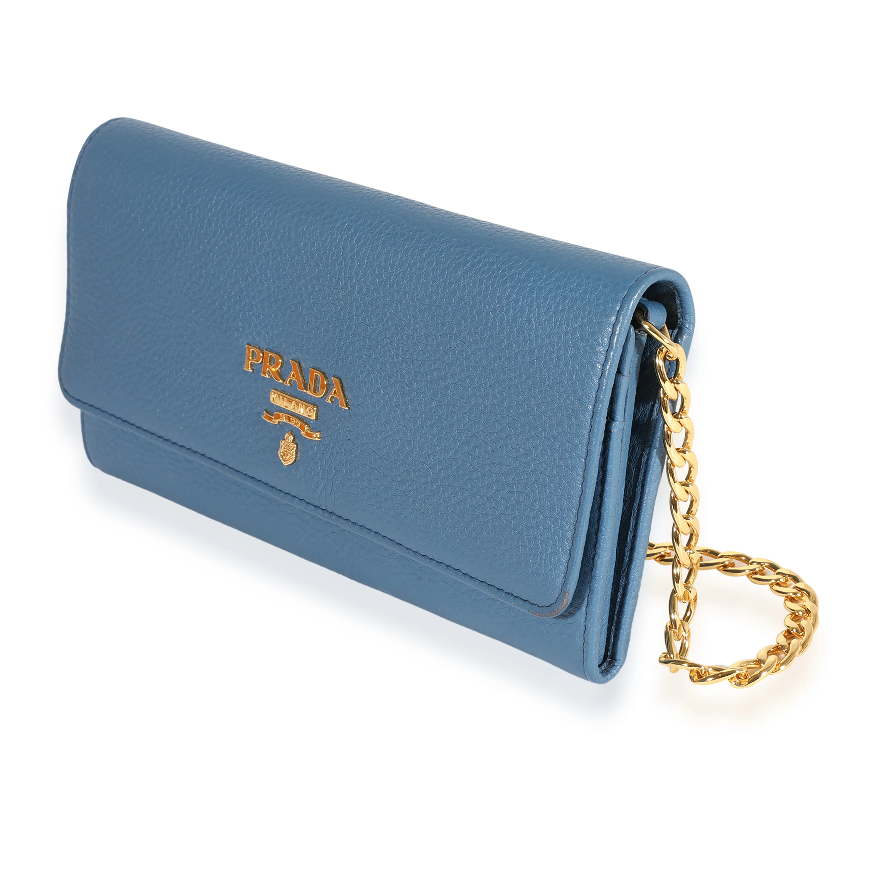Prada Blue Vitello Daino Chain Wallet - Image 2