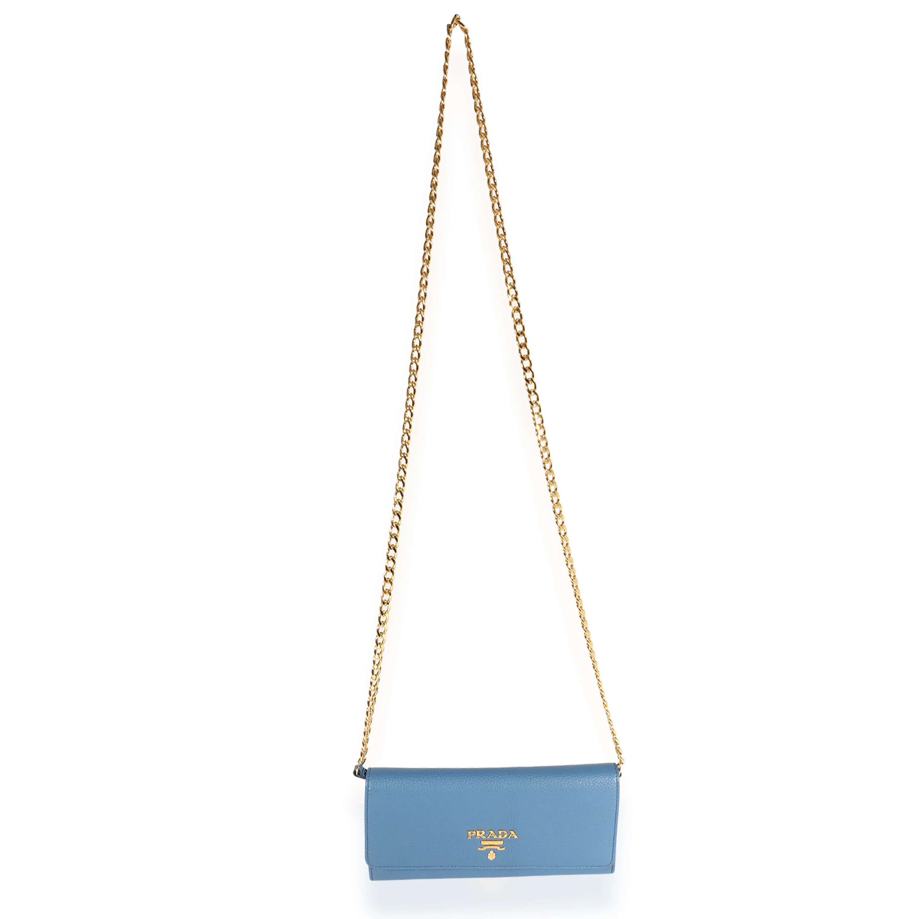 Prada Blue Vitello Daino Chain Wallet - Image 4