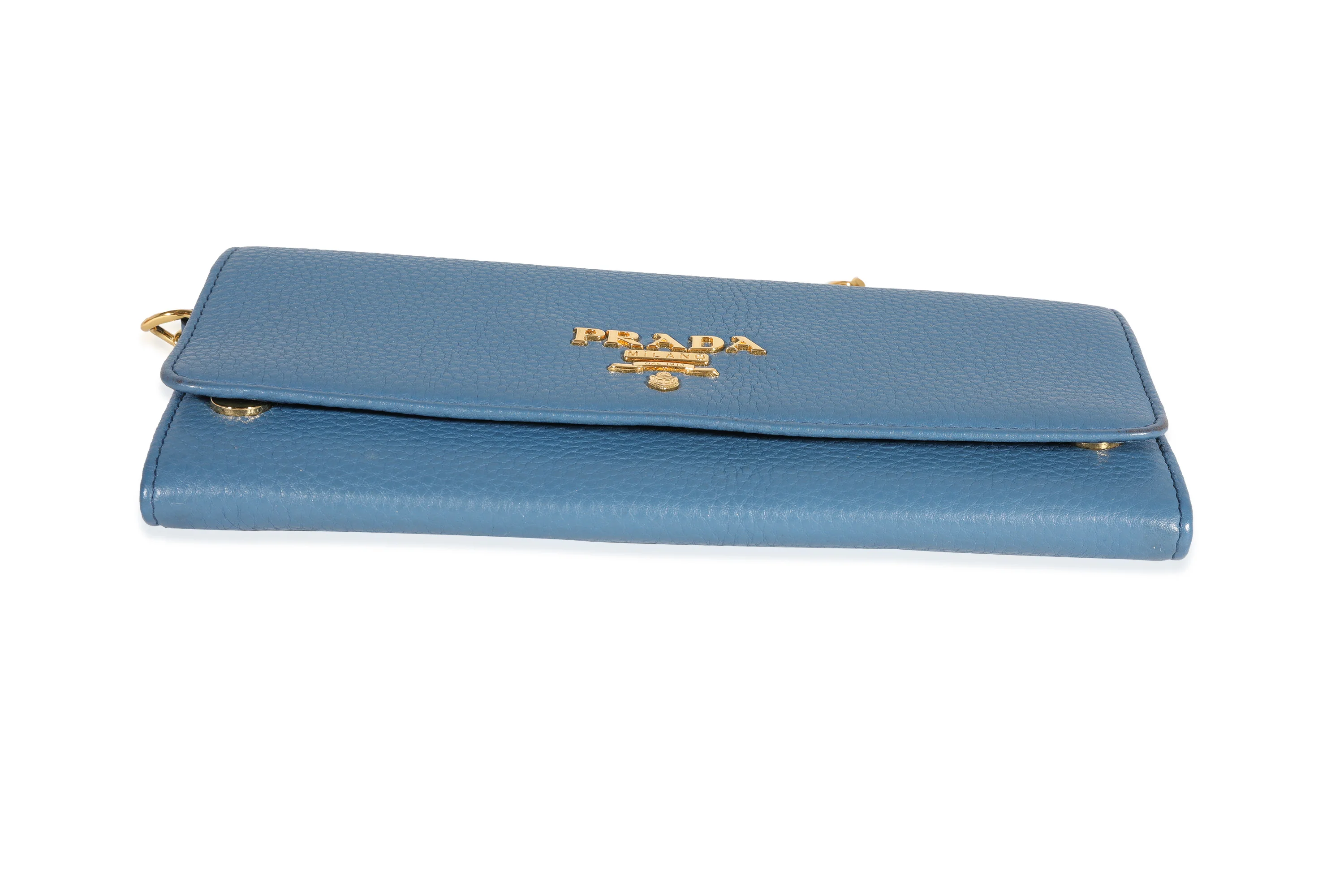 Prada Blue Vitello Daino Chain Wallet - Image 5
