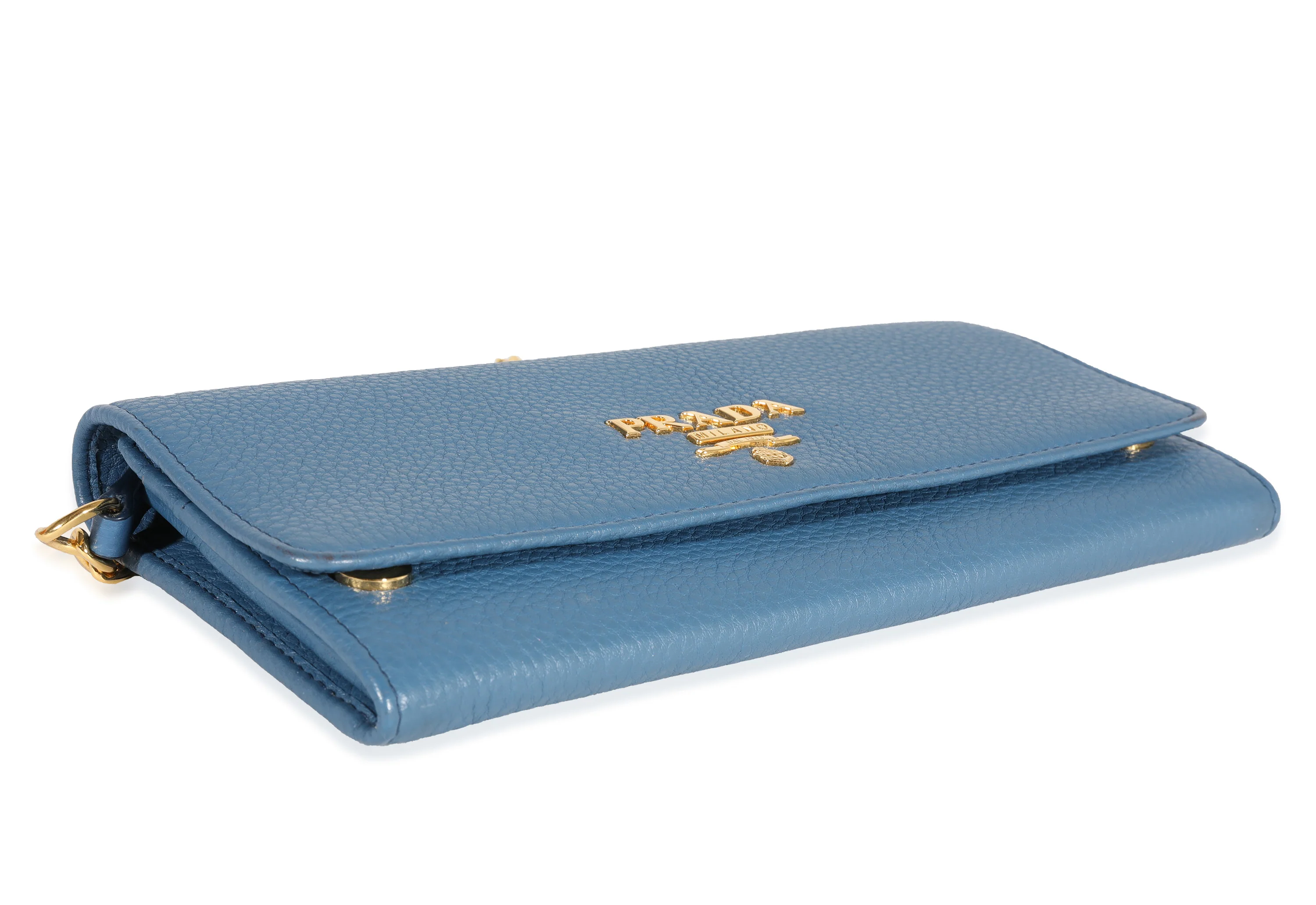 Prada Blue Vitello Daino Chain Wallet - Image 6