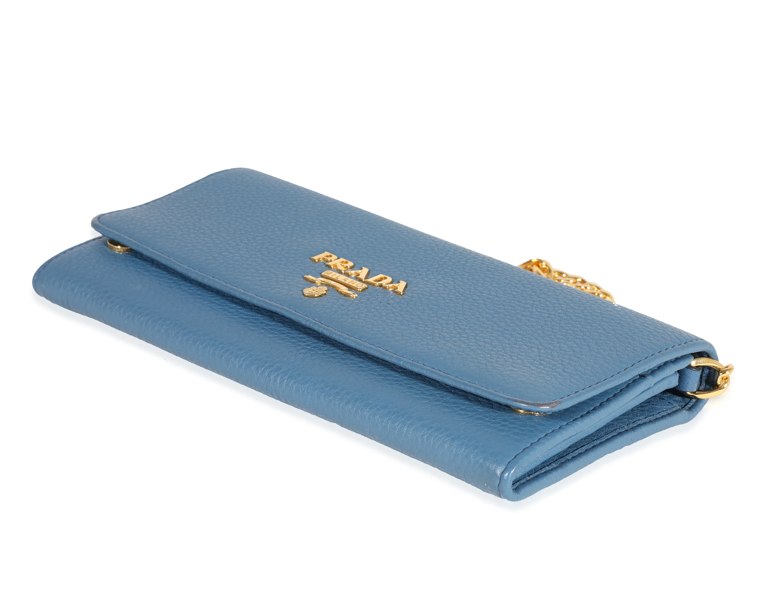 Prada Blue Vitello Daino Chain Wallet - Image 7