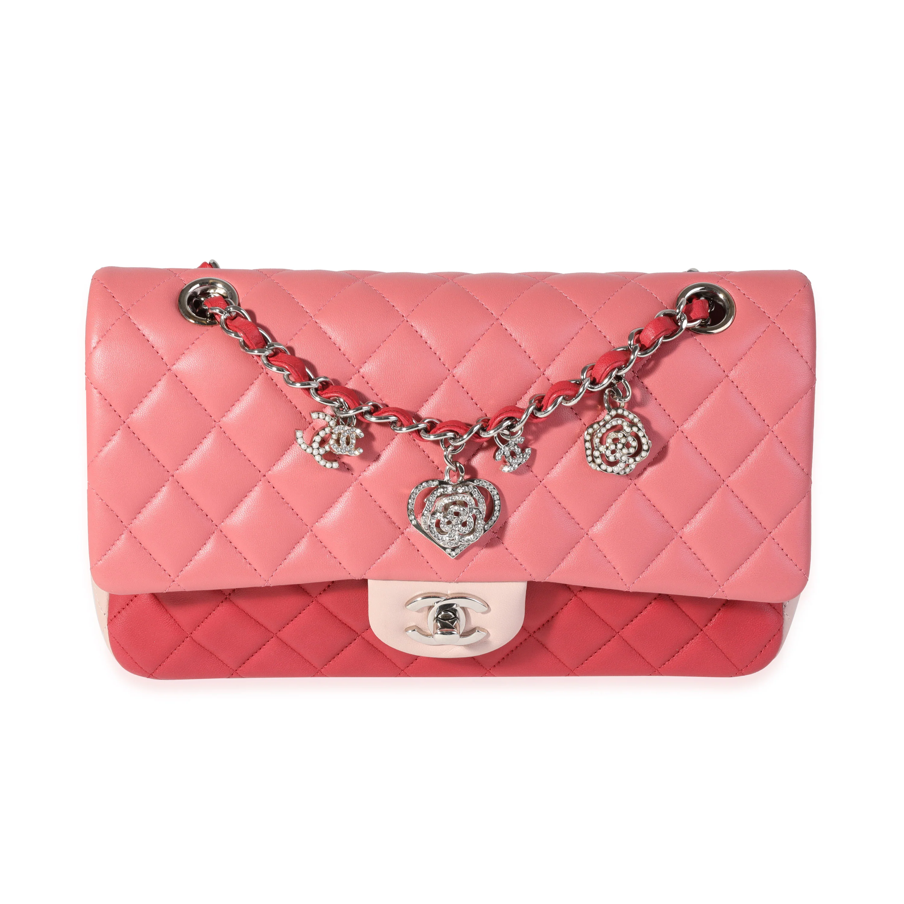 Chanel Pink & Red Quilted Lambskin Valentines Day Single Flap Bag