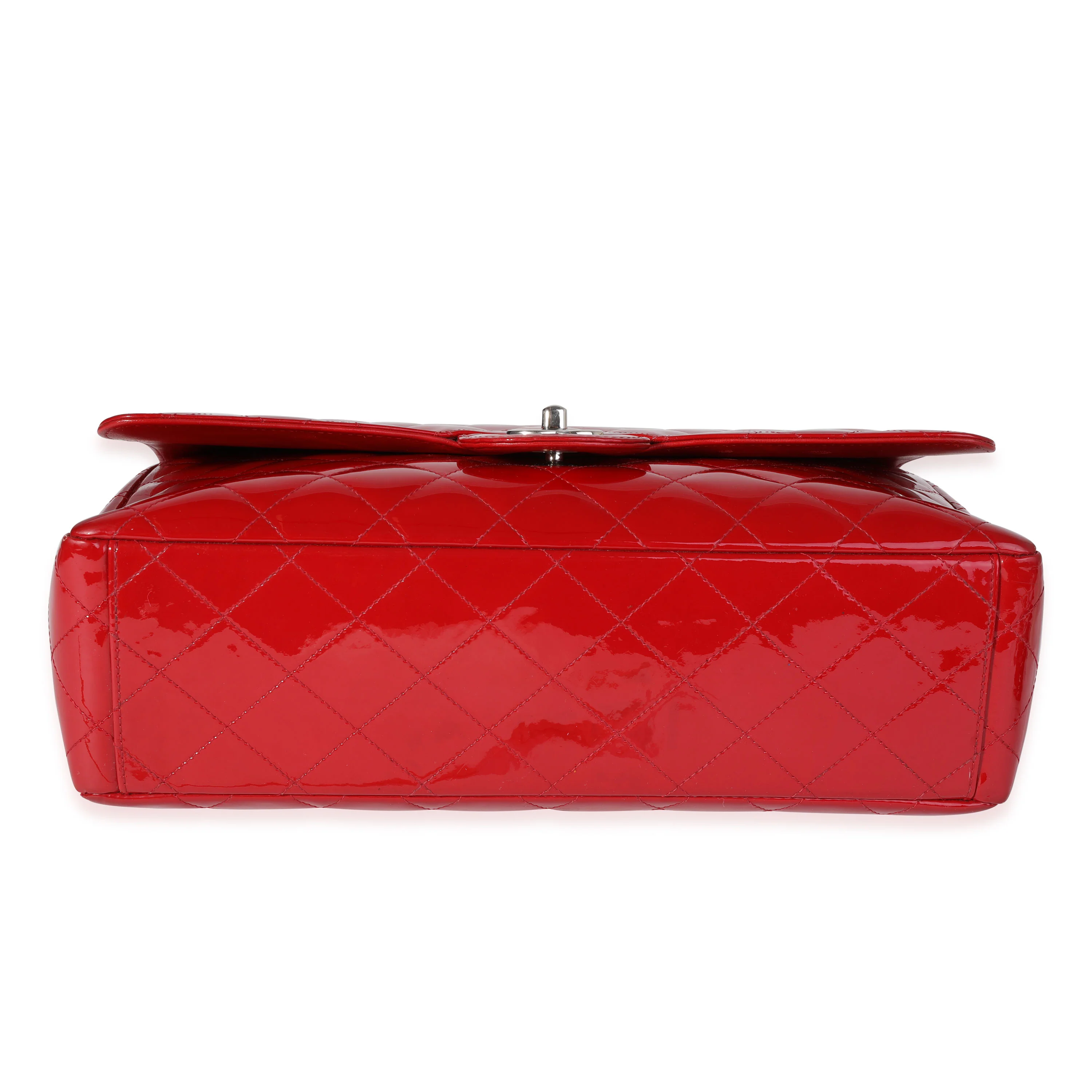 Chanel Red Quilted Patent Leather Maxi Classic Single Flap Bag - Image 5