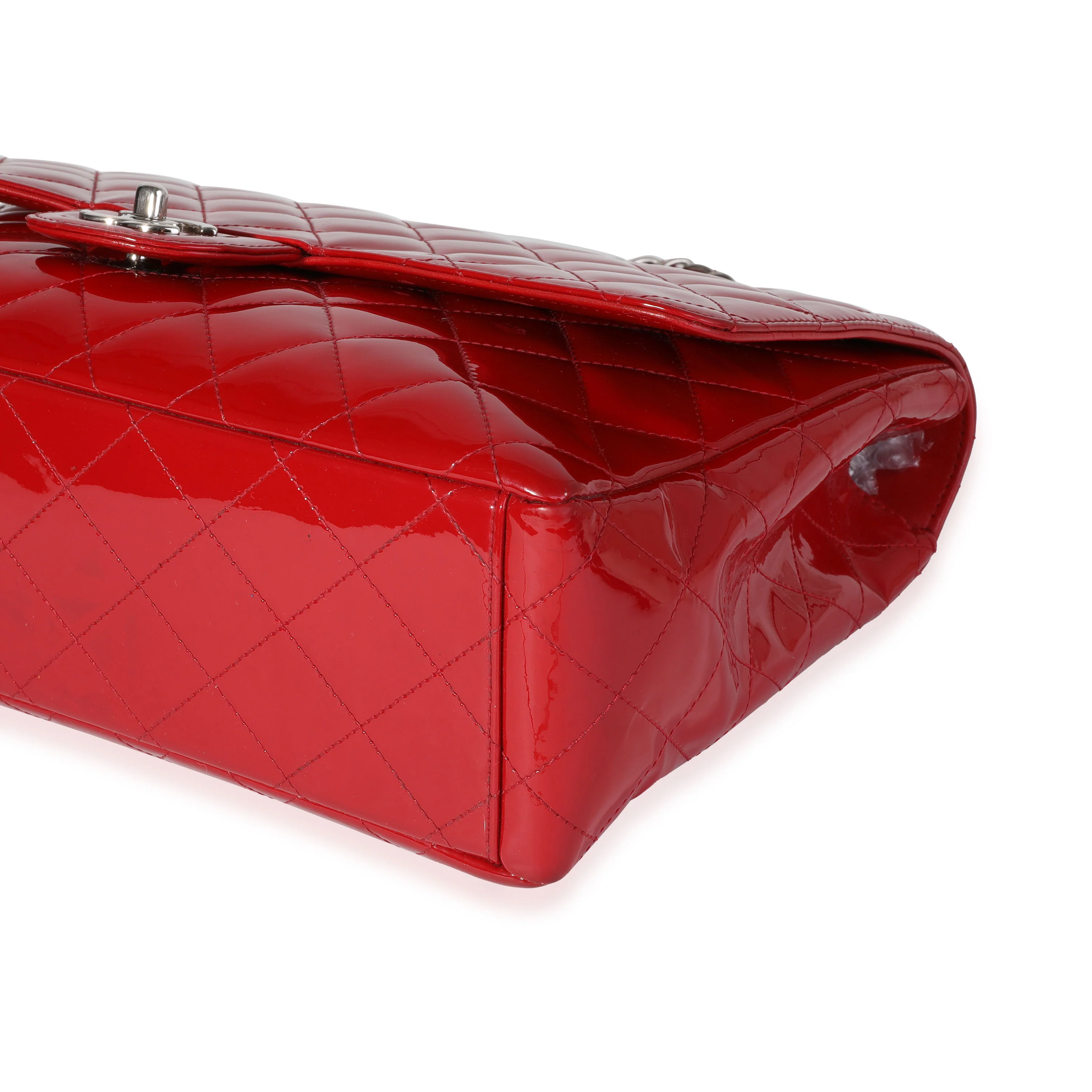 Chanel Red Quilted Patent Leather Maxi Classic Single Flap Bag - Image 7
