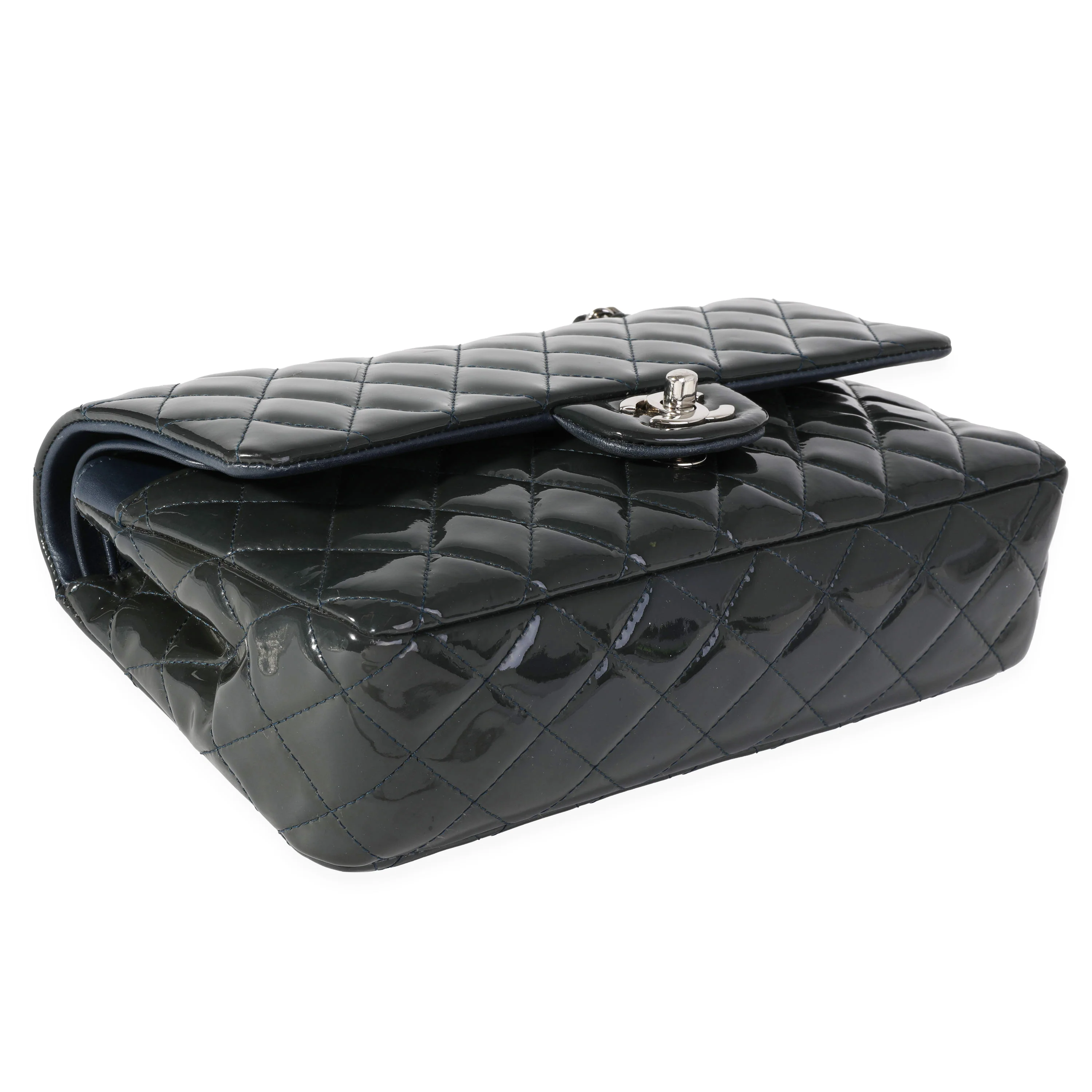 Shadow & Blue Quilted Patent Leather Medium Classic Double Flap Bag - Image 6