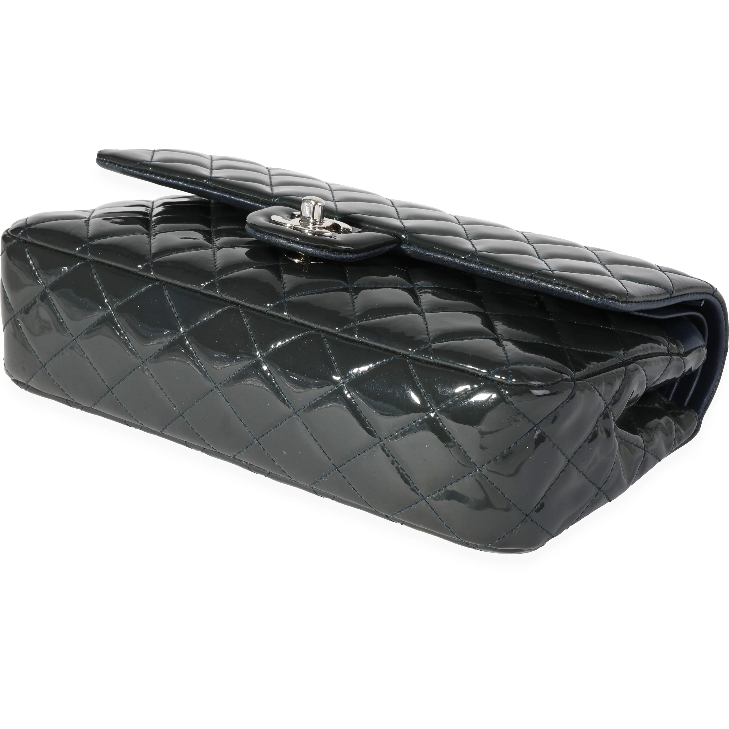 Shadow & Blue Quilted Patent Leather Medium Classic Double Flap Bag - Image 7