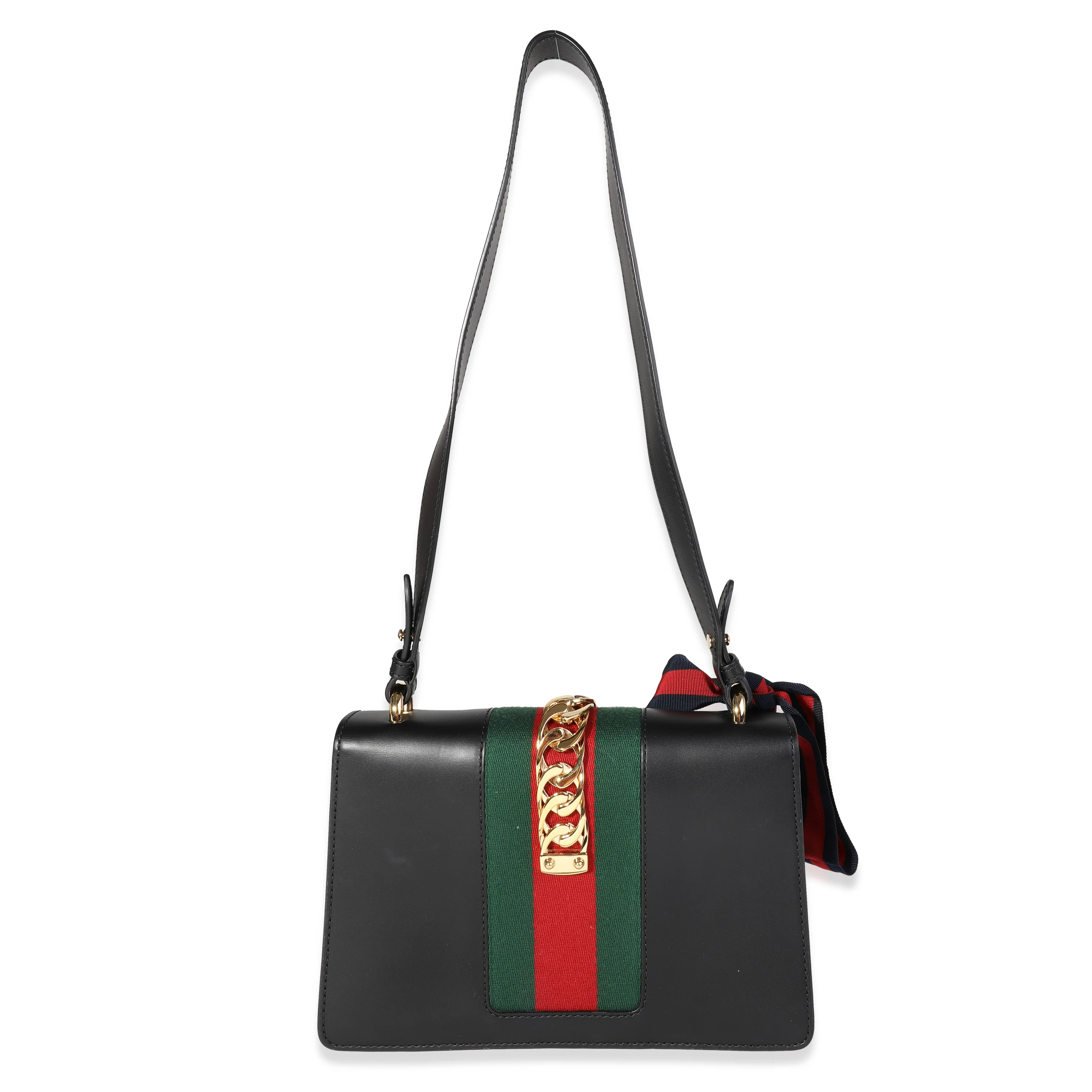 Gucci Black Smooth Leather & Web Small Sylvie Shoulder Bag - Image 5