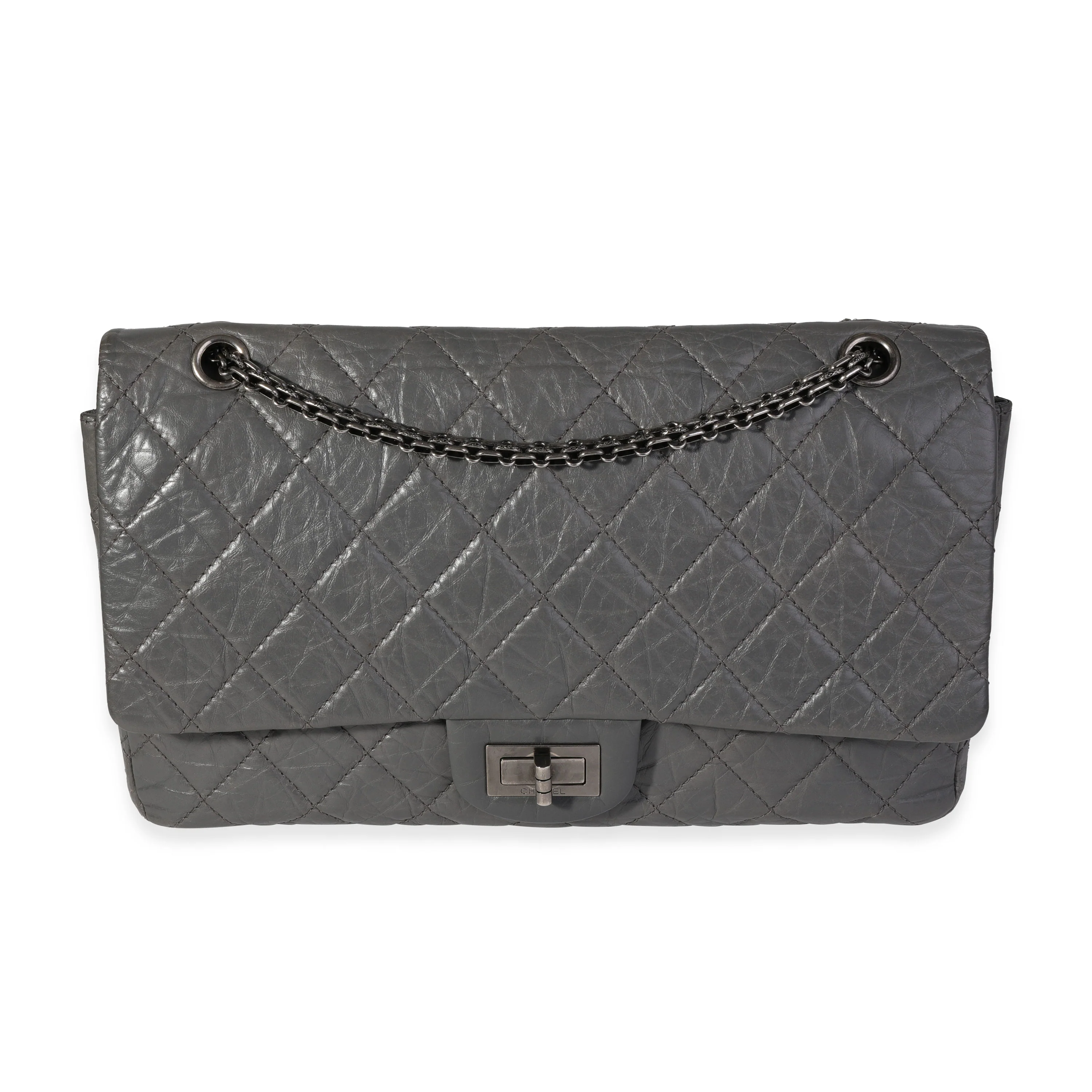 Gray Quilted Aged Calfskin Reissue 2.55 227 Double Flap Bag