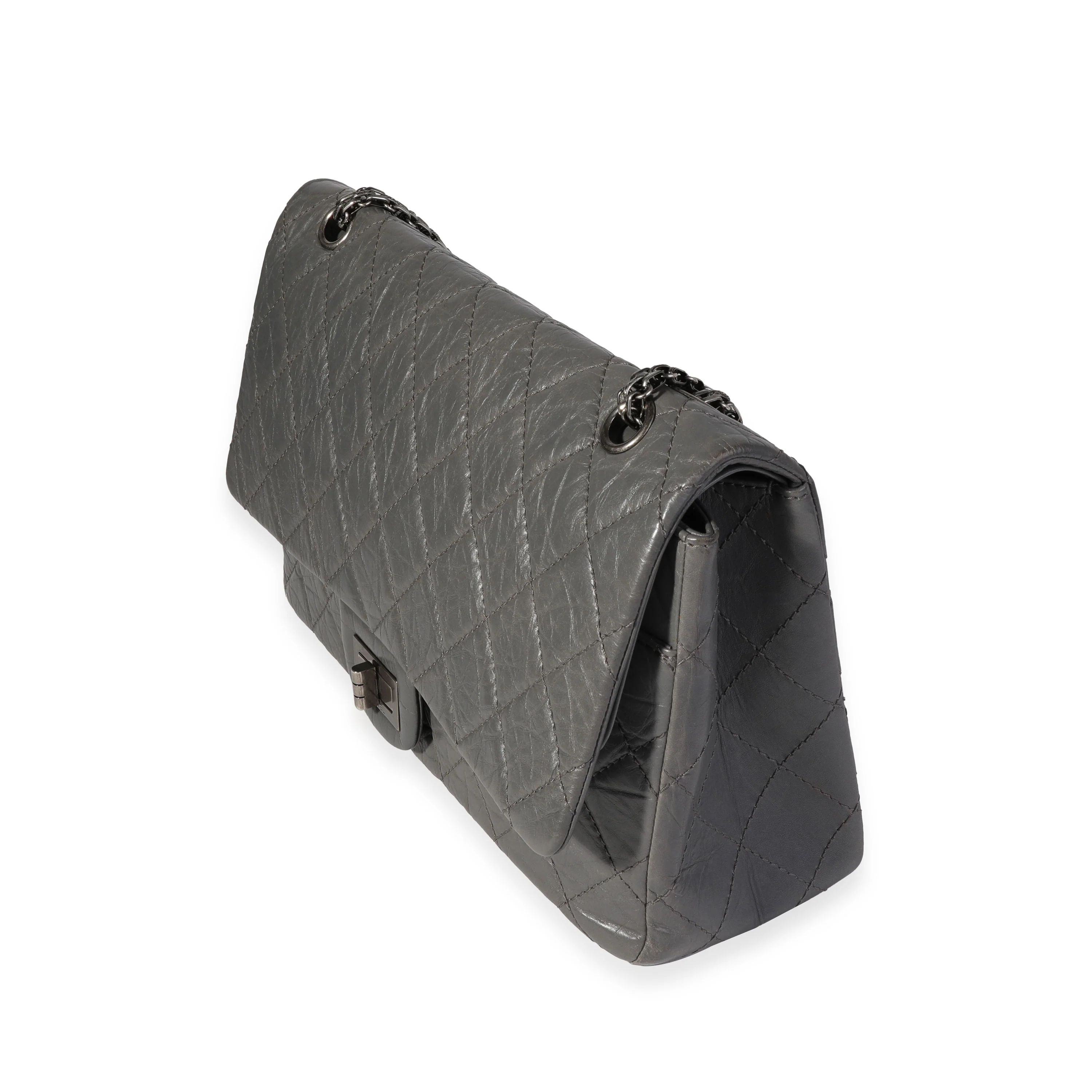 Gray Quilted Aged Calfskin Reissue 2.55 227 Double Flap Bag - Image 2