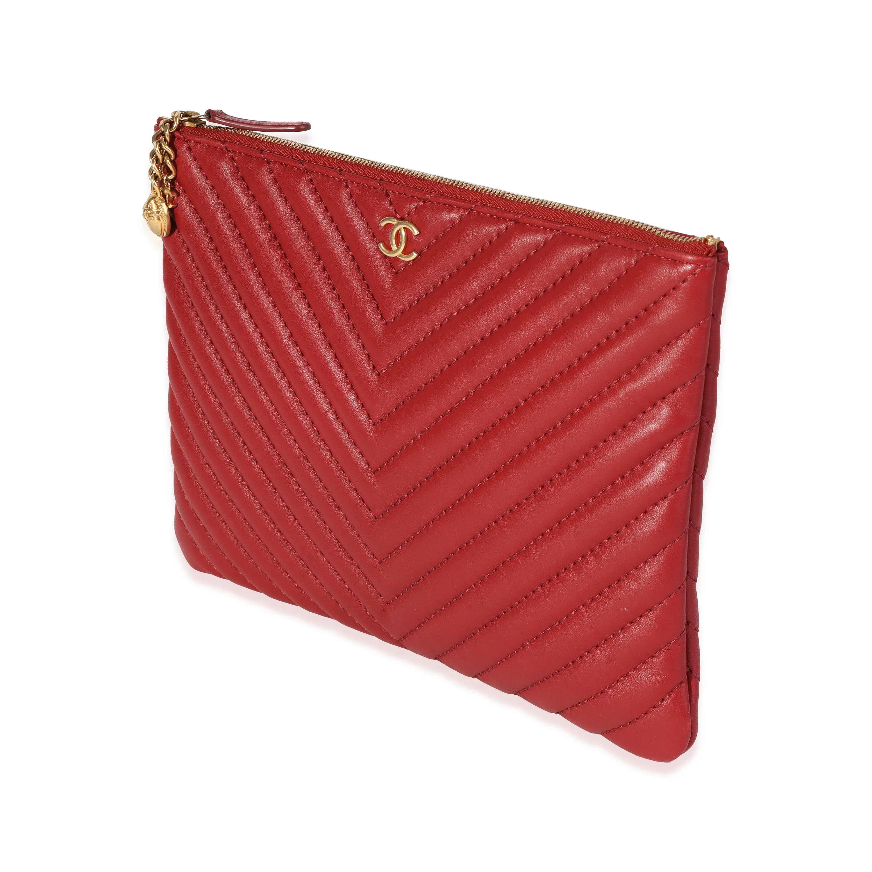Chanel Red Chevron Quilted Lambskin O-Case - Image 2