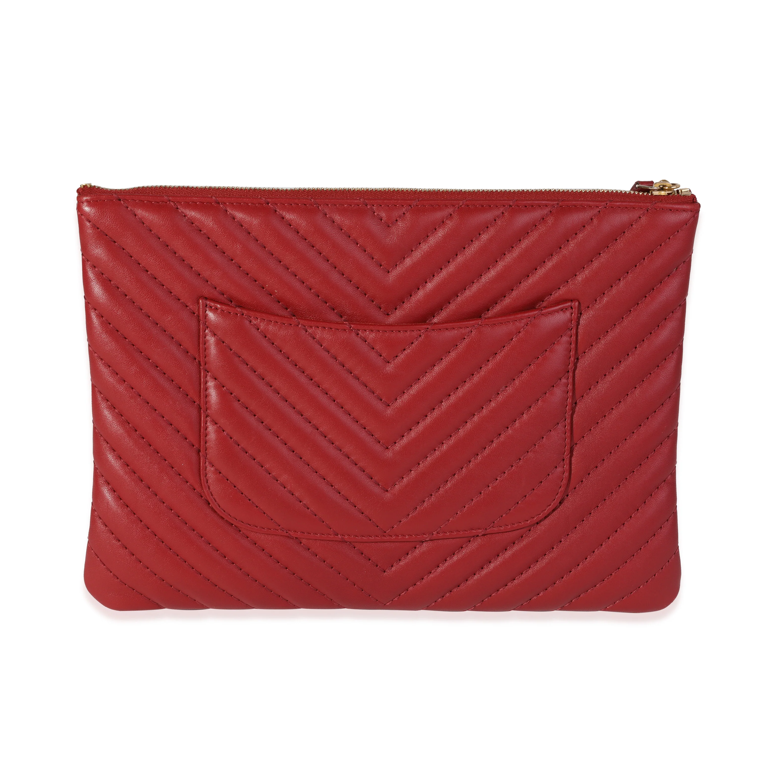 Chanel Red Chevron Quilted Lambskin O-Case - Image 3