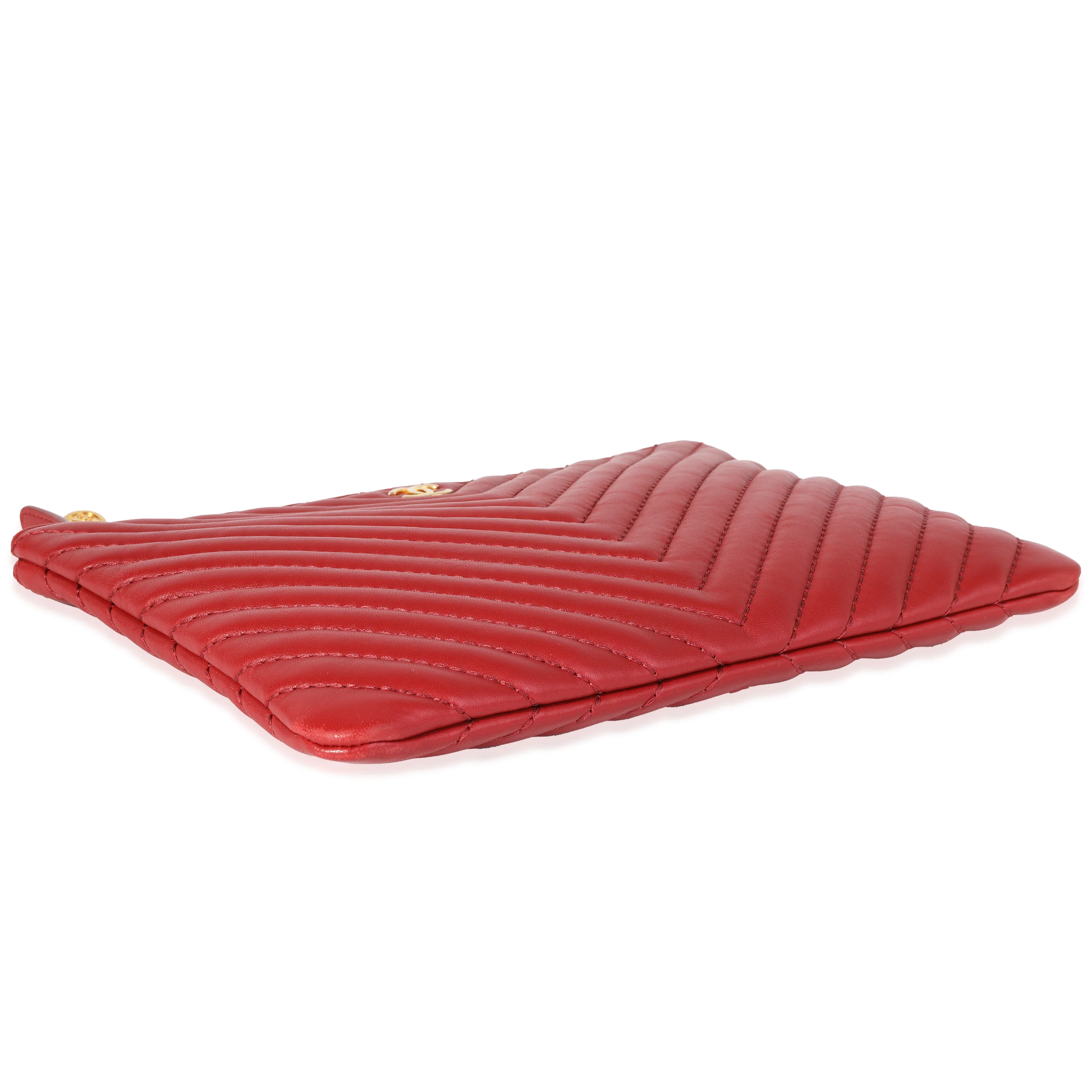 Chanel Red Chevron Quilted Lambskin O-Case - Image 6