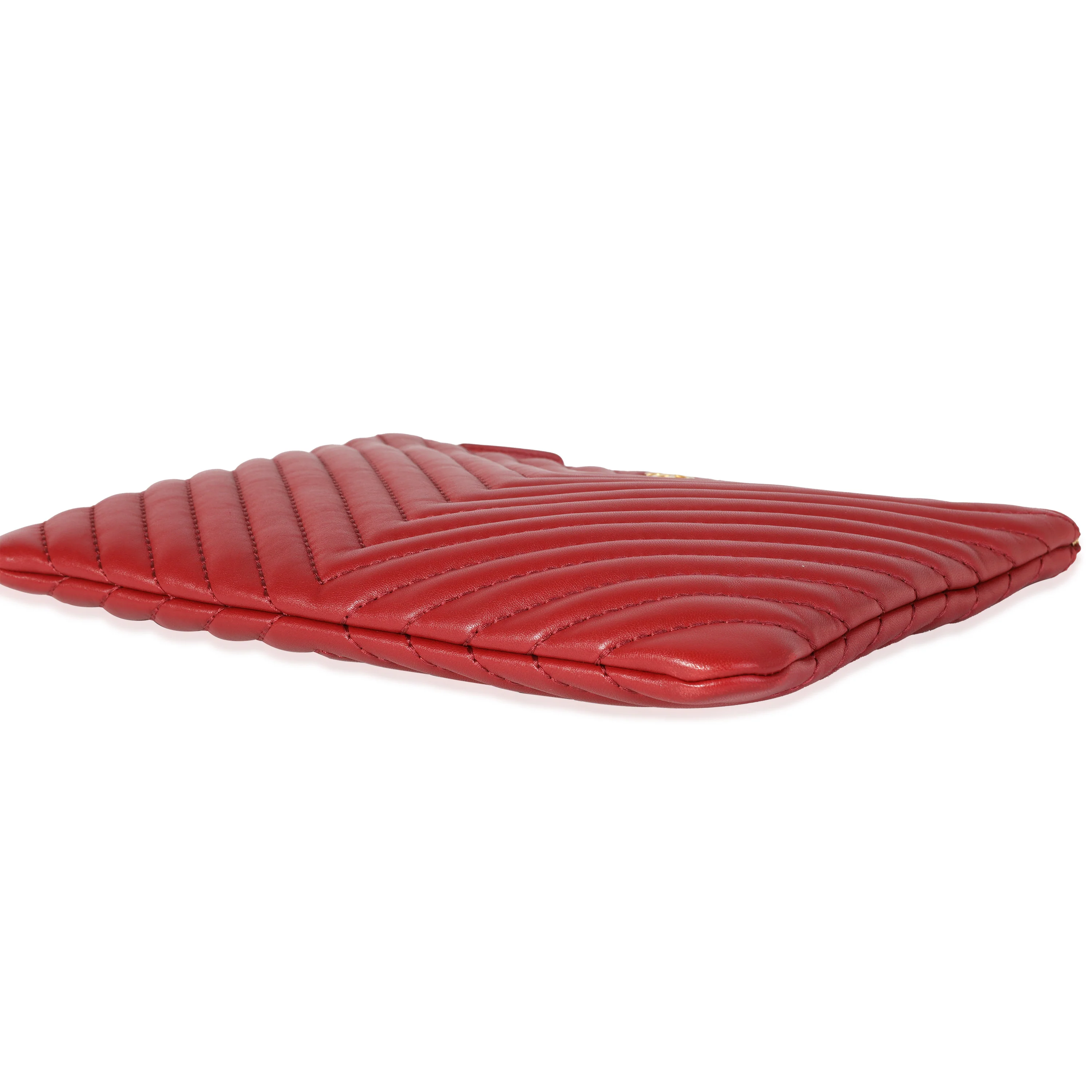 Chanel Red Chevron Quilted Lambskin O-Case - Image 7