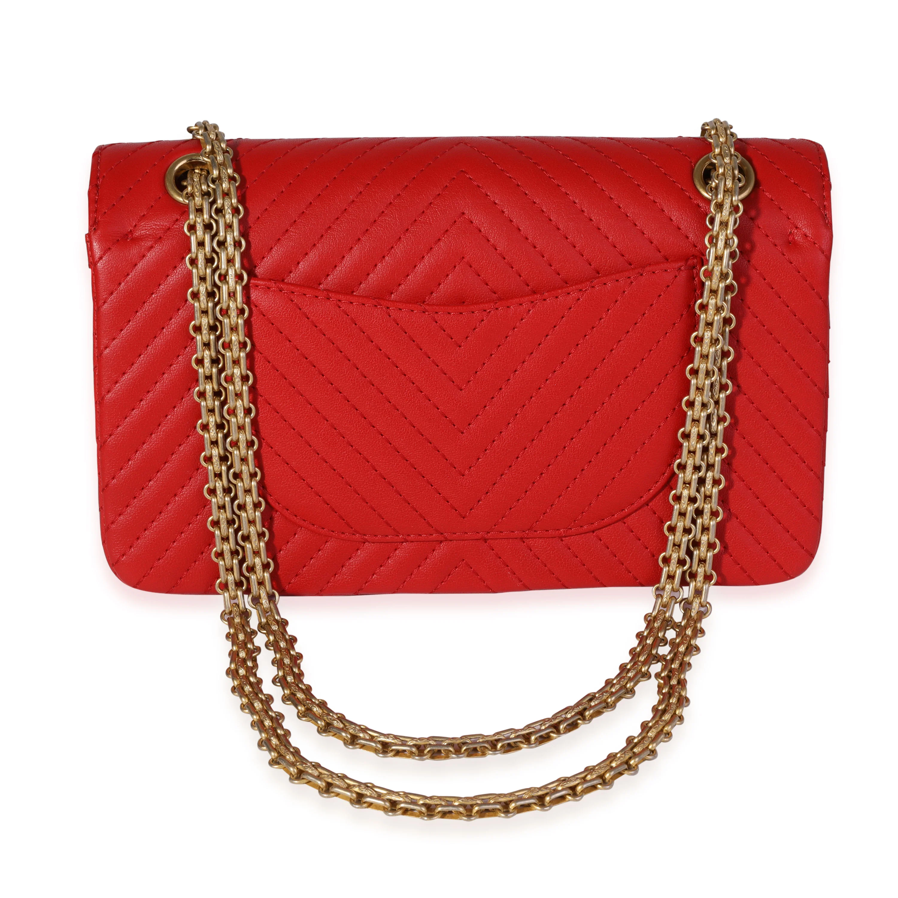 Chanel Red Chevron Quilted Chévre Leather Reissue 2.55 225 Double Flap Bag - Image 3