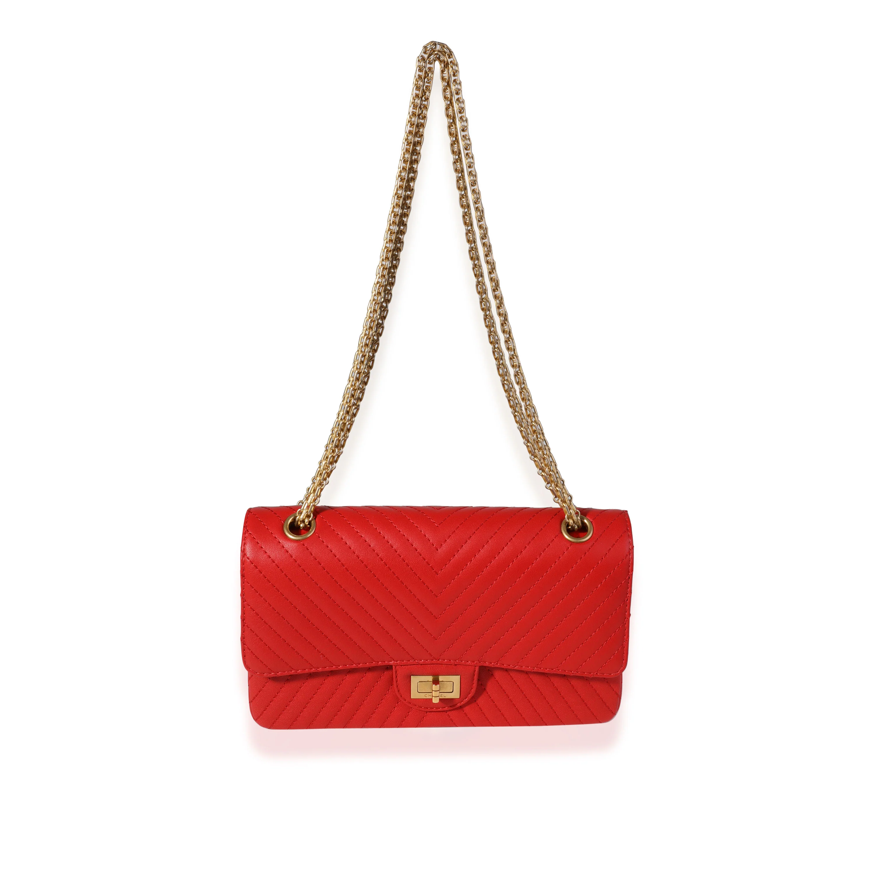 Chanel Red Chevron Quilted Chévre Leather Reissue 2.55 225 Double Flap Bag - Image 4