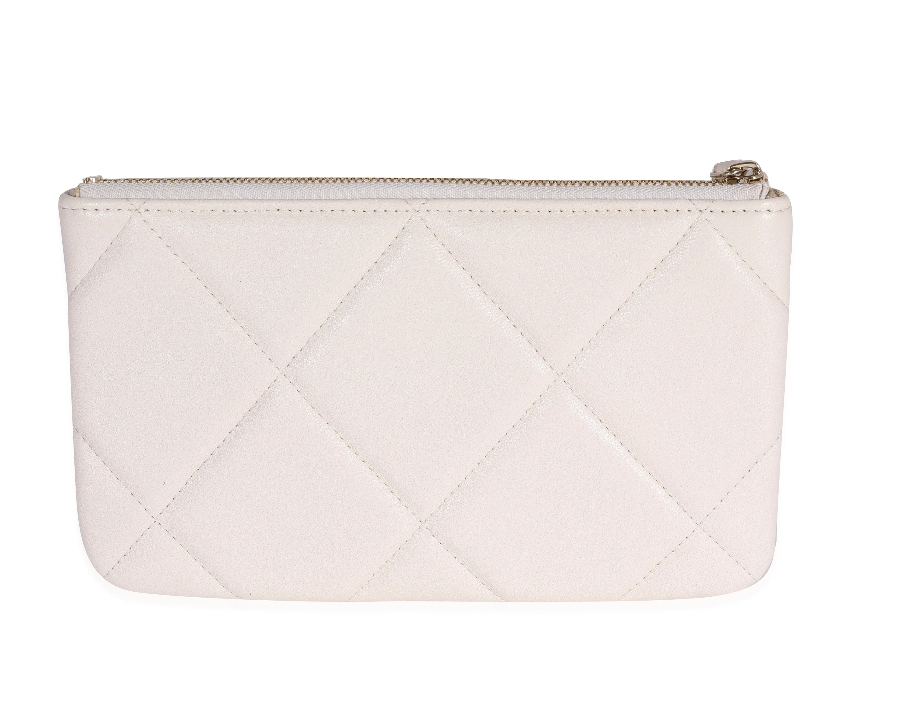 Chanel White Quilted Lambskin Chanel 19 Pouch - Image 3