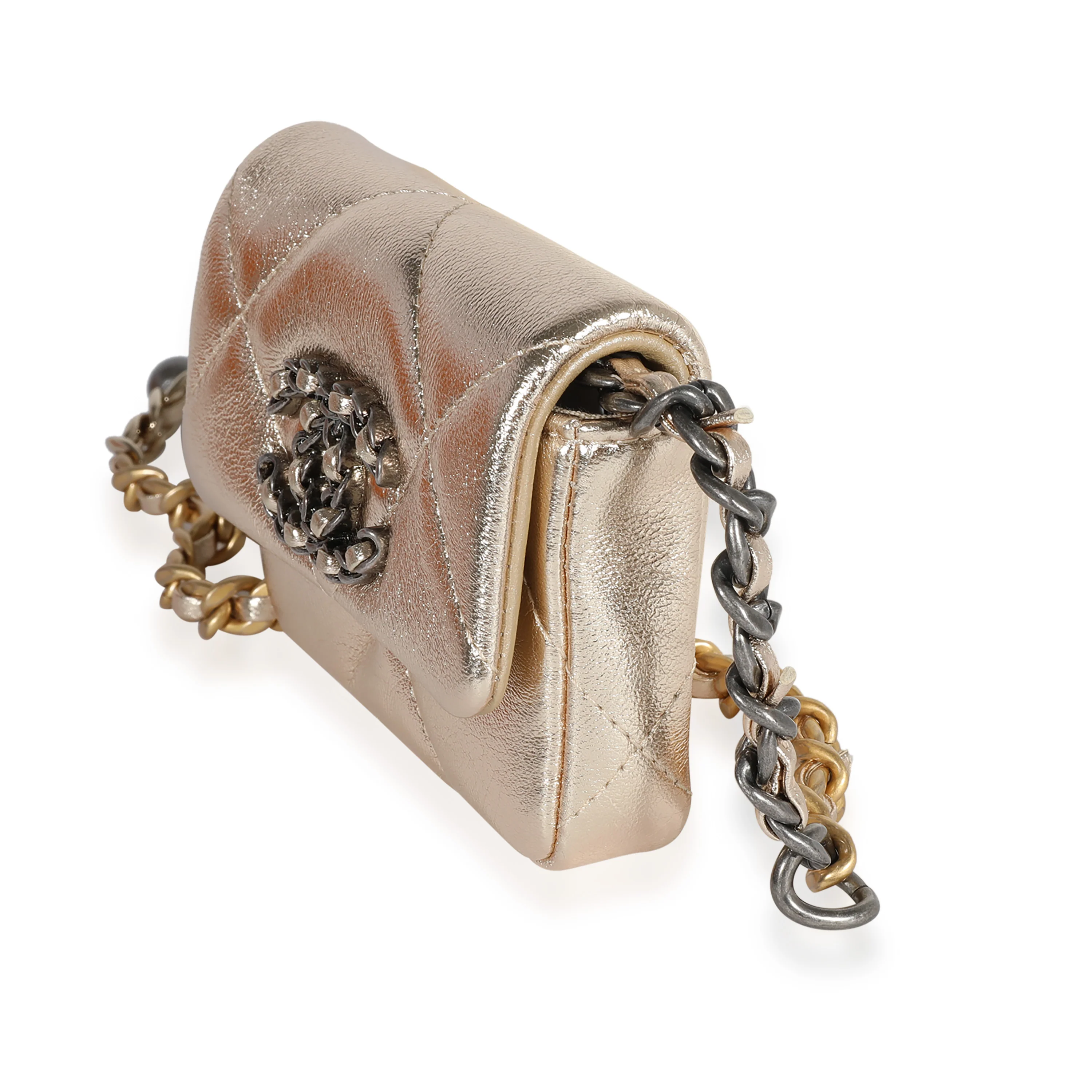 Metallic Gold Lambskin Chanel 19 Belt Bag - Image 2