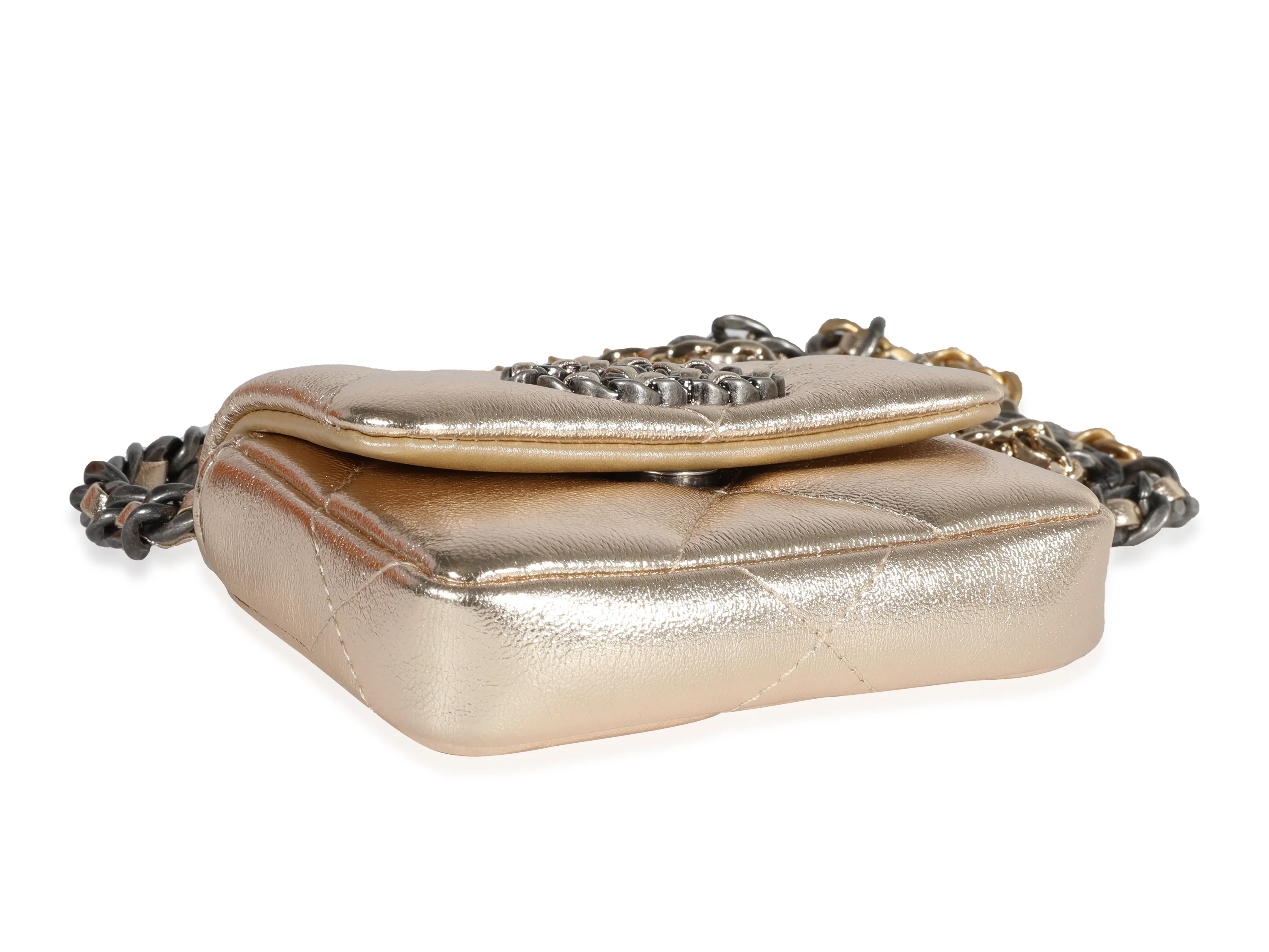 Metallic Gold Lambskin Chanel 19 Belt Bag - Image 6