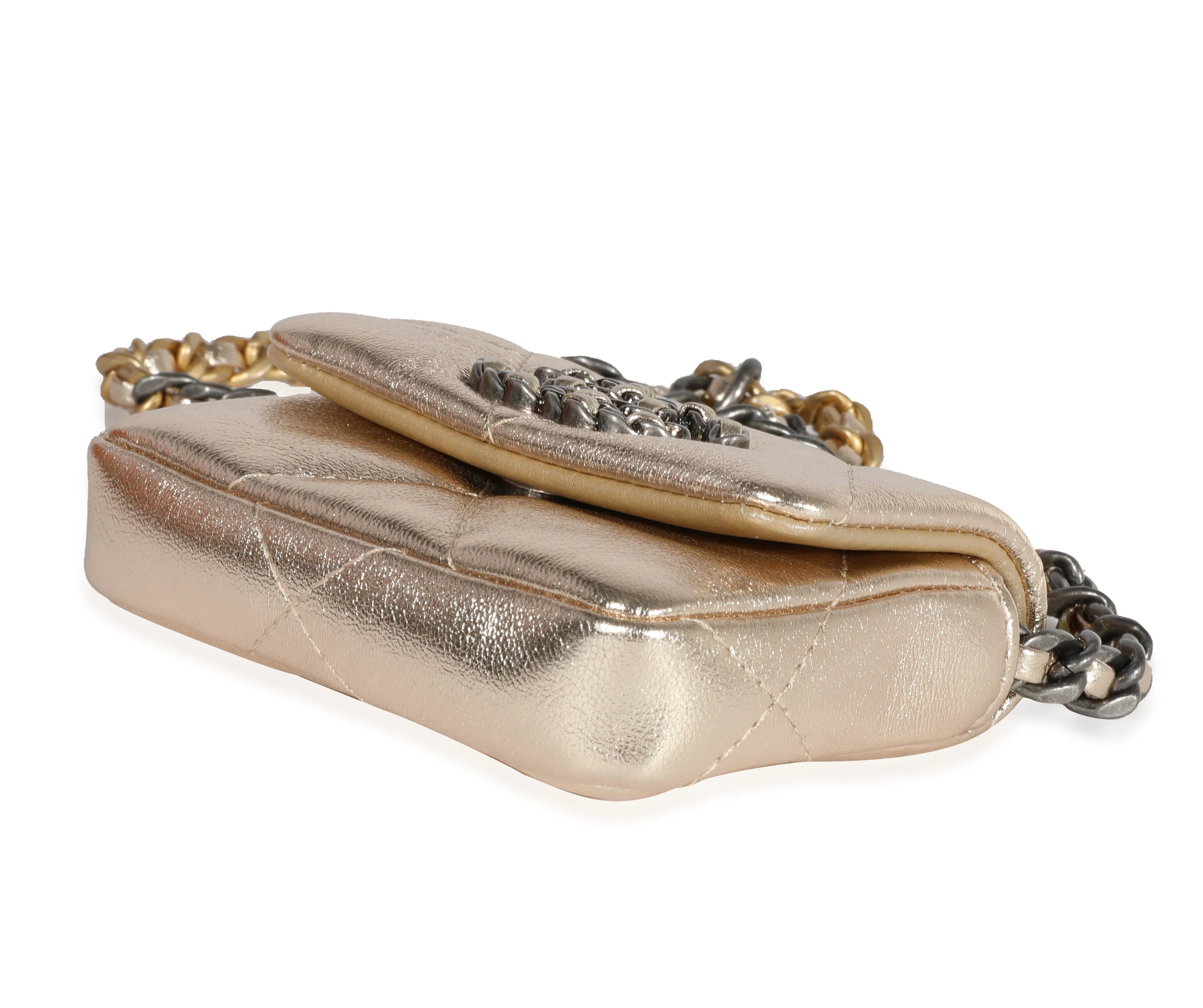 Metallic Gold Lambskin Chanel 19 Belt Bag - Image 7