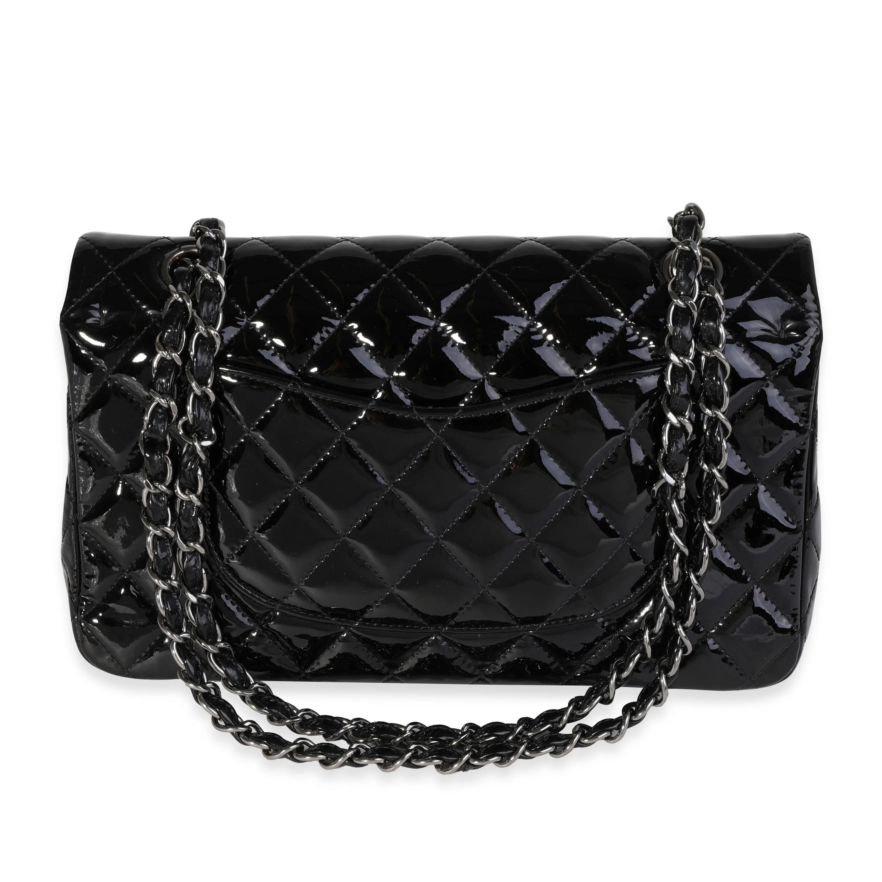 Black Quilted Patent Leather Medium Classic Double Flap Bag - Image 3
