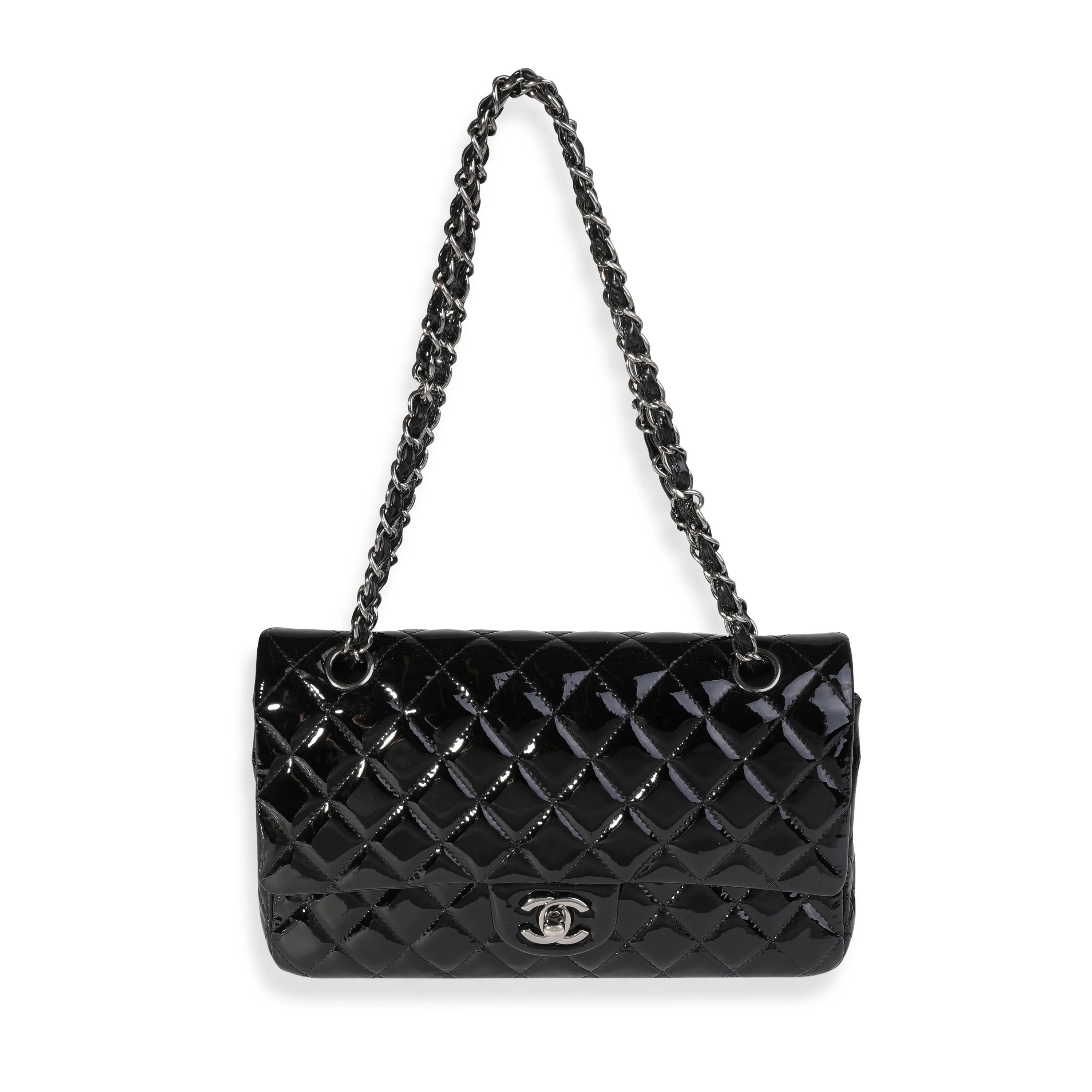 Black Quilted Patent Leather Medium Classic Double Flap Bag - Image 4