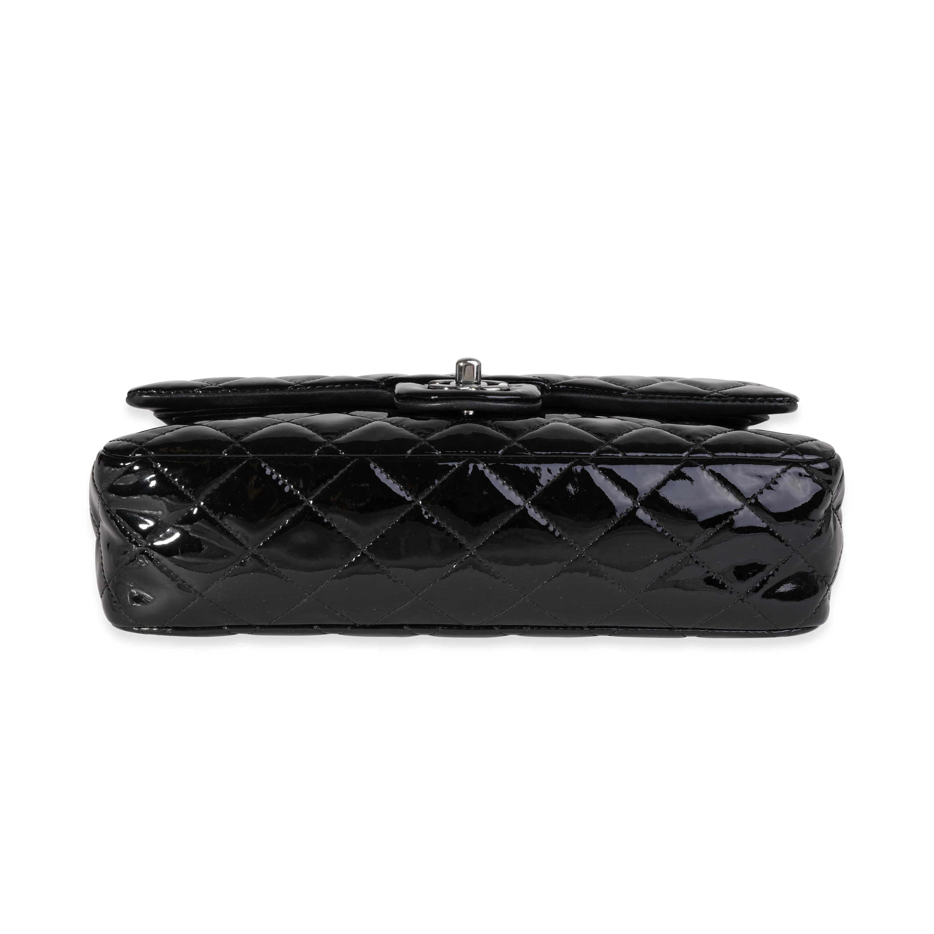 Black Quilted Patent Leather Medium Classic Double Flap Bag - Image 5
