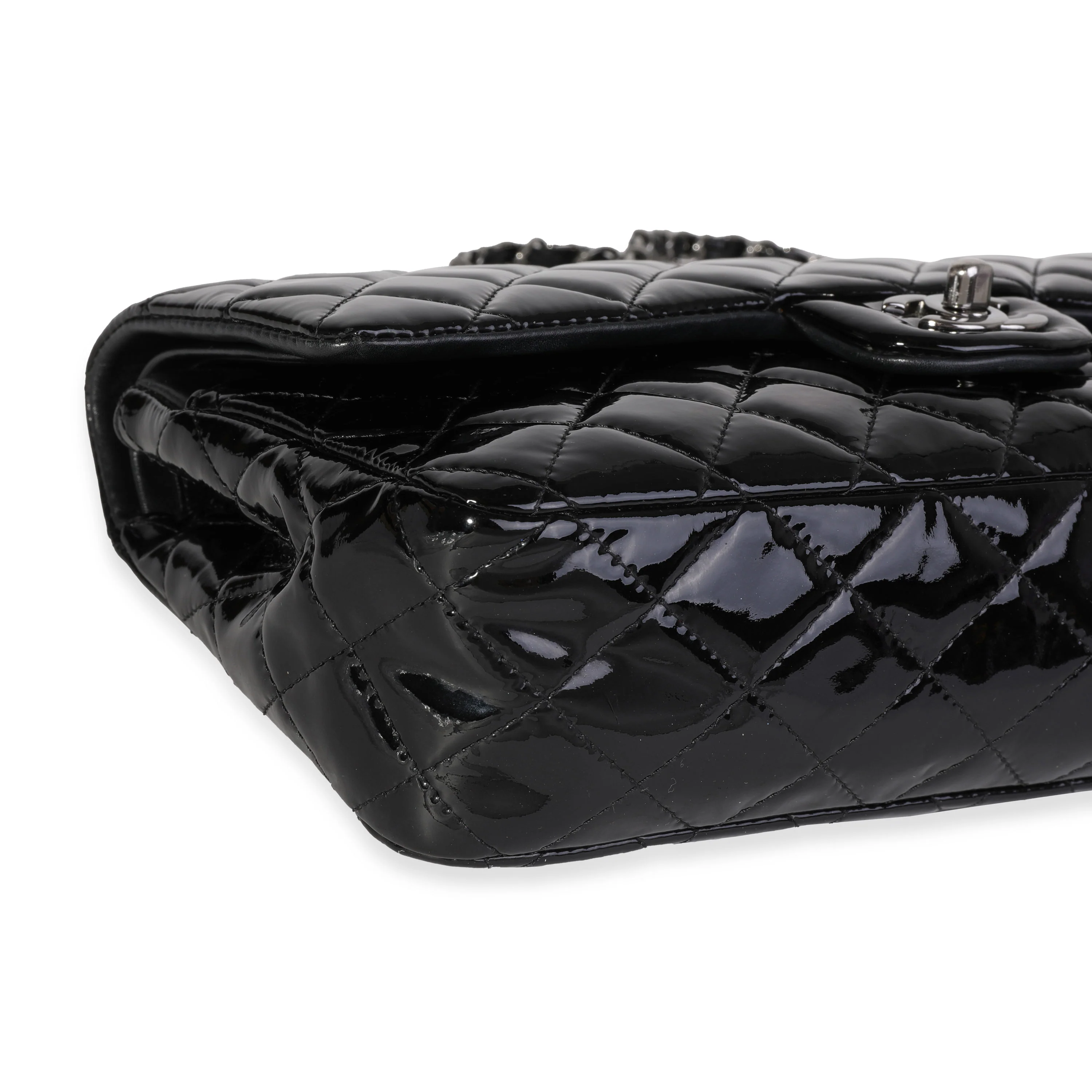 Black Quilted Patent Leather Medium Classic Double Flap Bag - Image 6