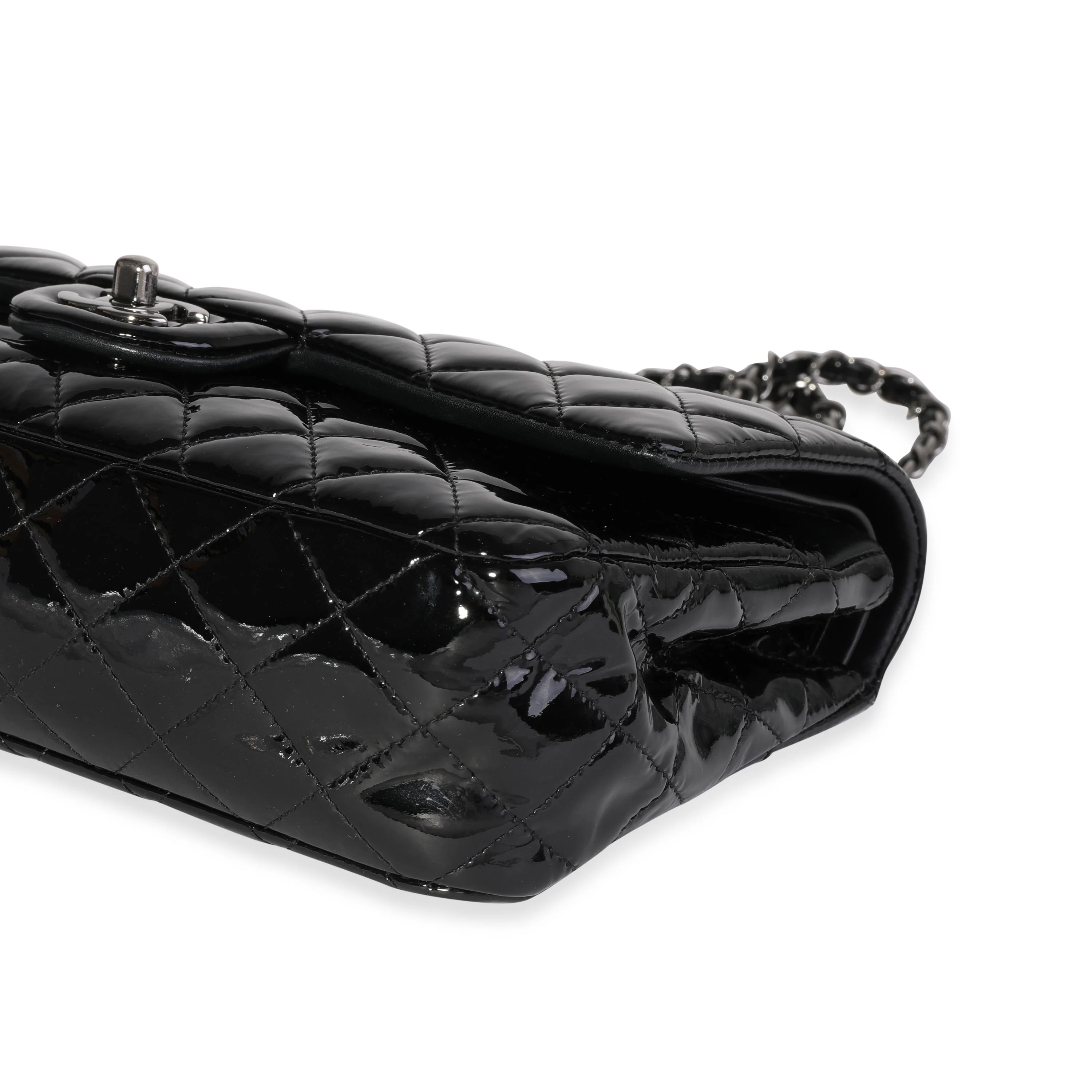 Black Quilted Patent Leather Medium Classic Double Flap Bag - Image 7