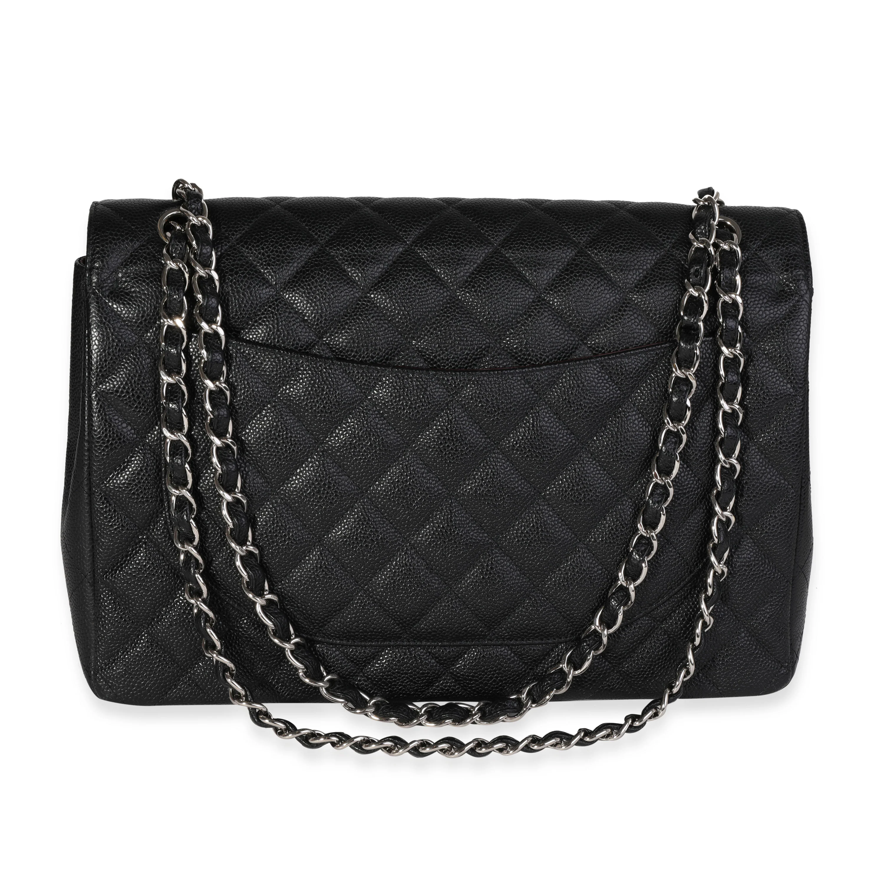 Black Quilted Caviar Maxi Classic Double Flap Bag - Image 3