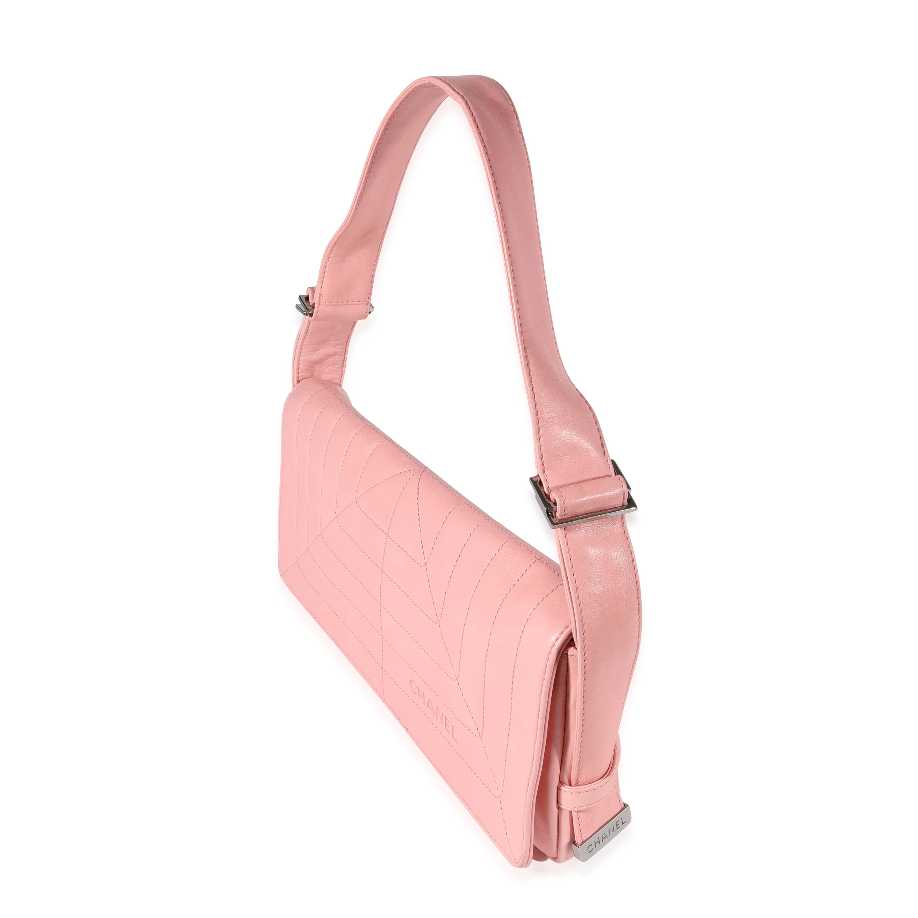 Chanel Pink Stitched Leather Flap Shoulder Bag - Image 3