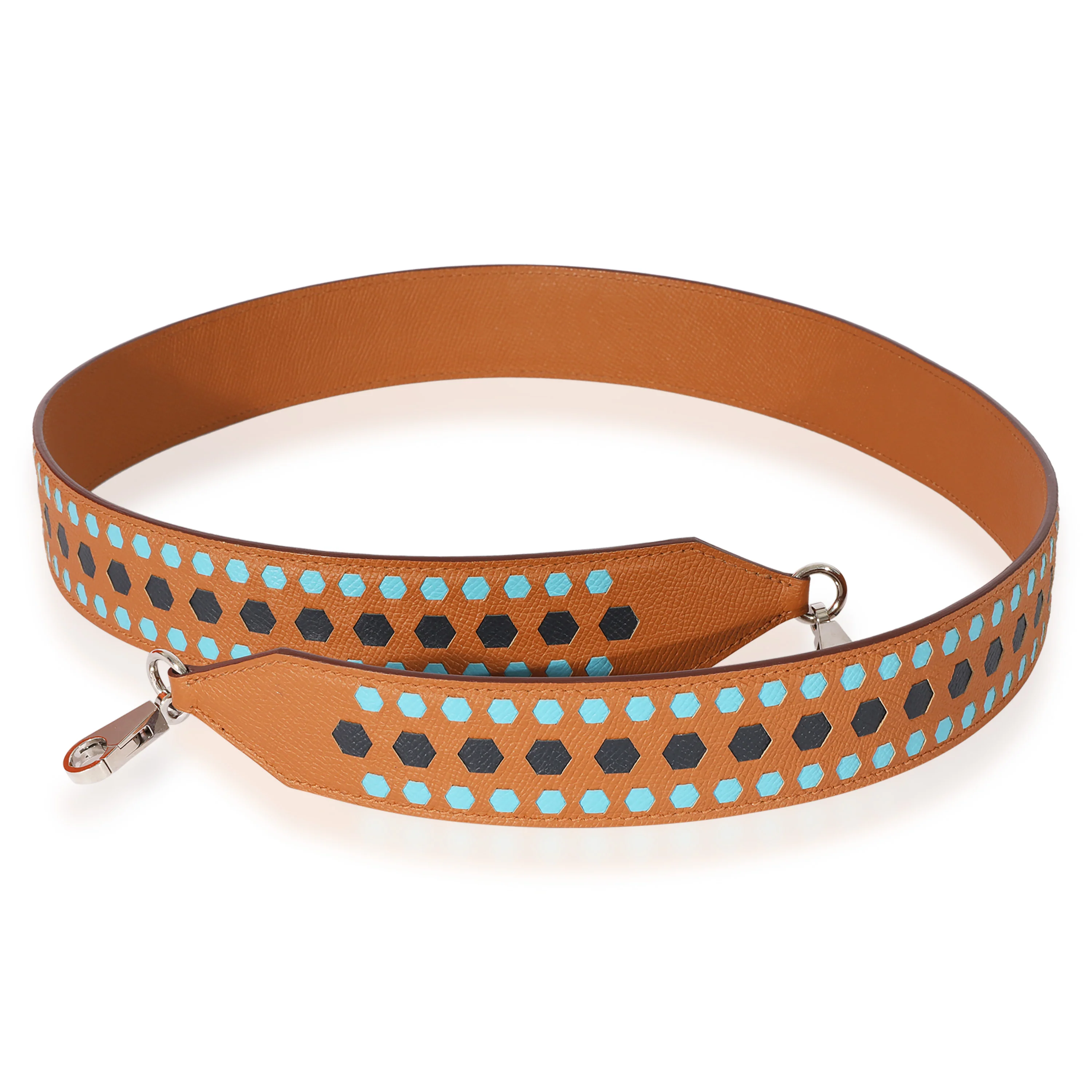 Hermès Bleu Du Nord, Bleu Encre, & Gold Epsom Tressage Bandoulière Strap