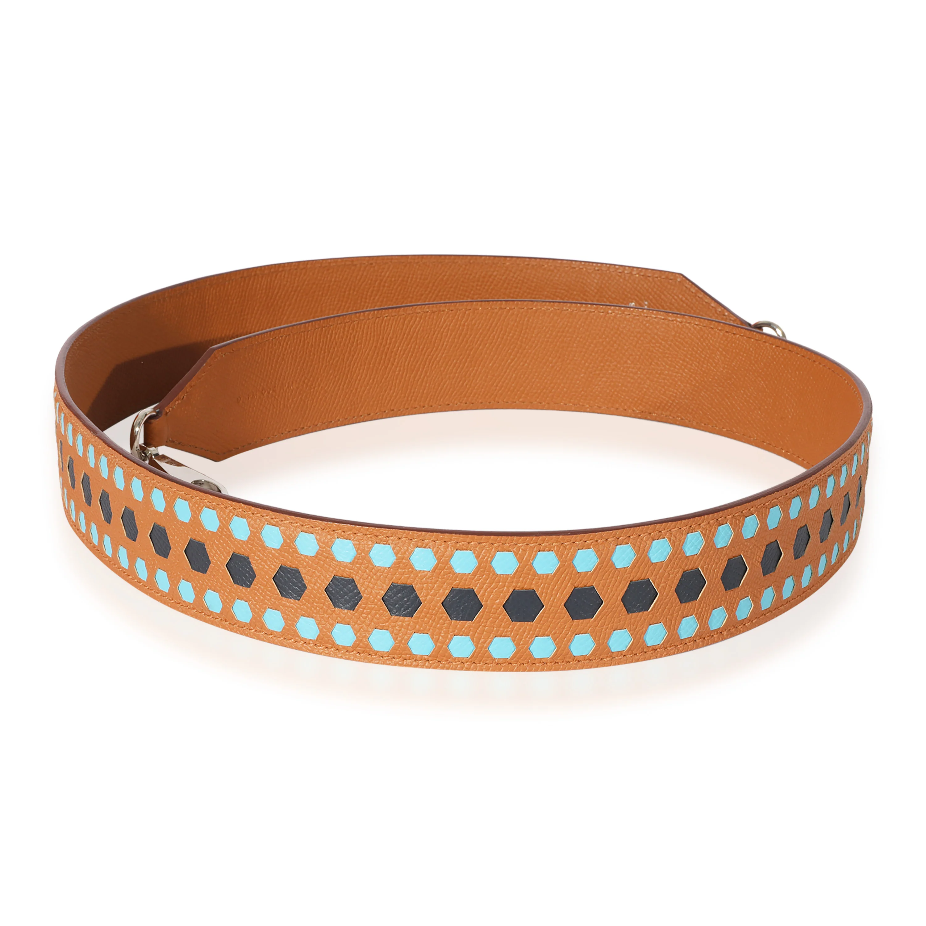 Hermès Bleu Du Nord, Bleu Encre, & Gold Epsom Tressage Bandoulière Strap - Image 3