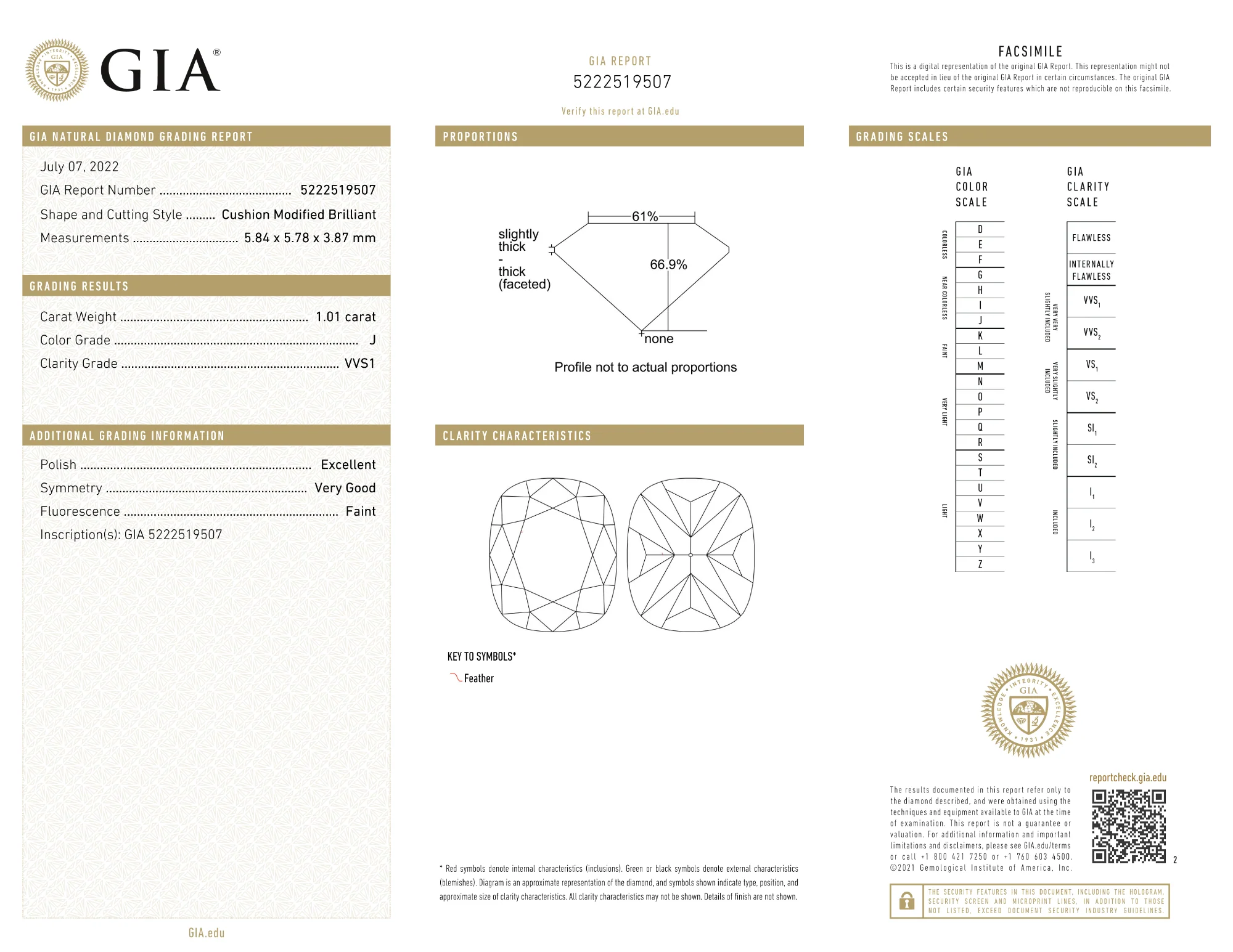 GIA Certified 1.01 Ct Cushion cut J VVS1 Loose Diamond - Image 2