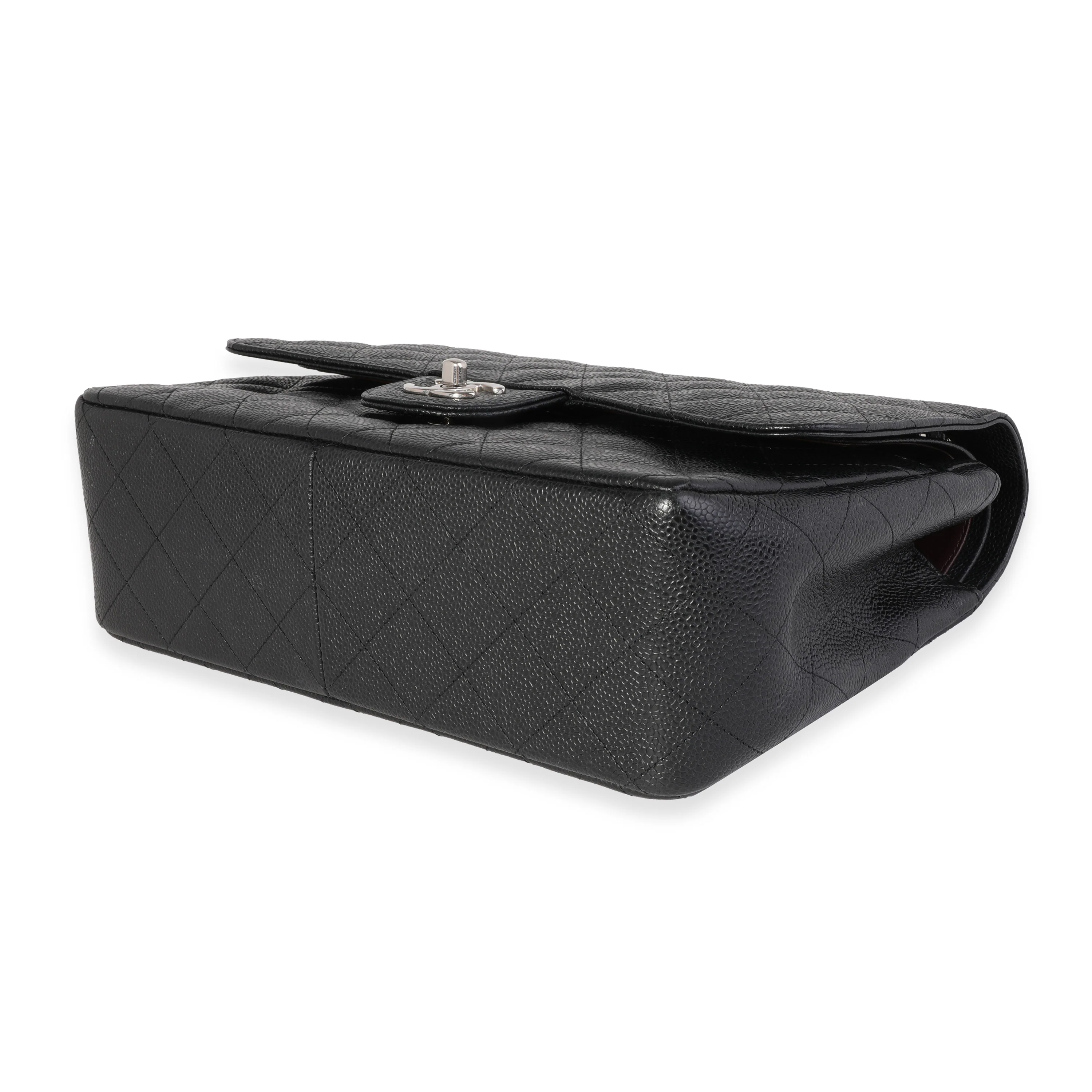 Black Quilted Caviar Jumbo Classic Double Flap Handbag - Image 7