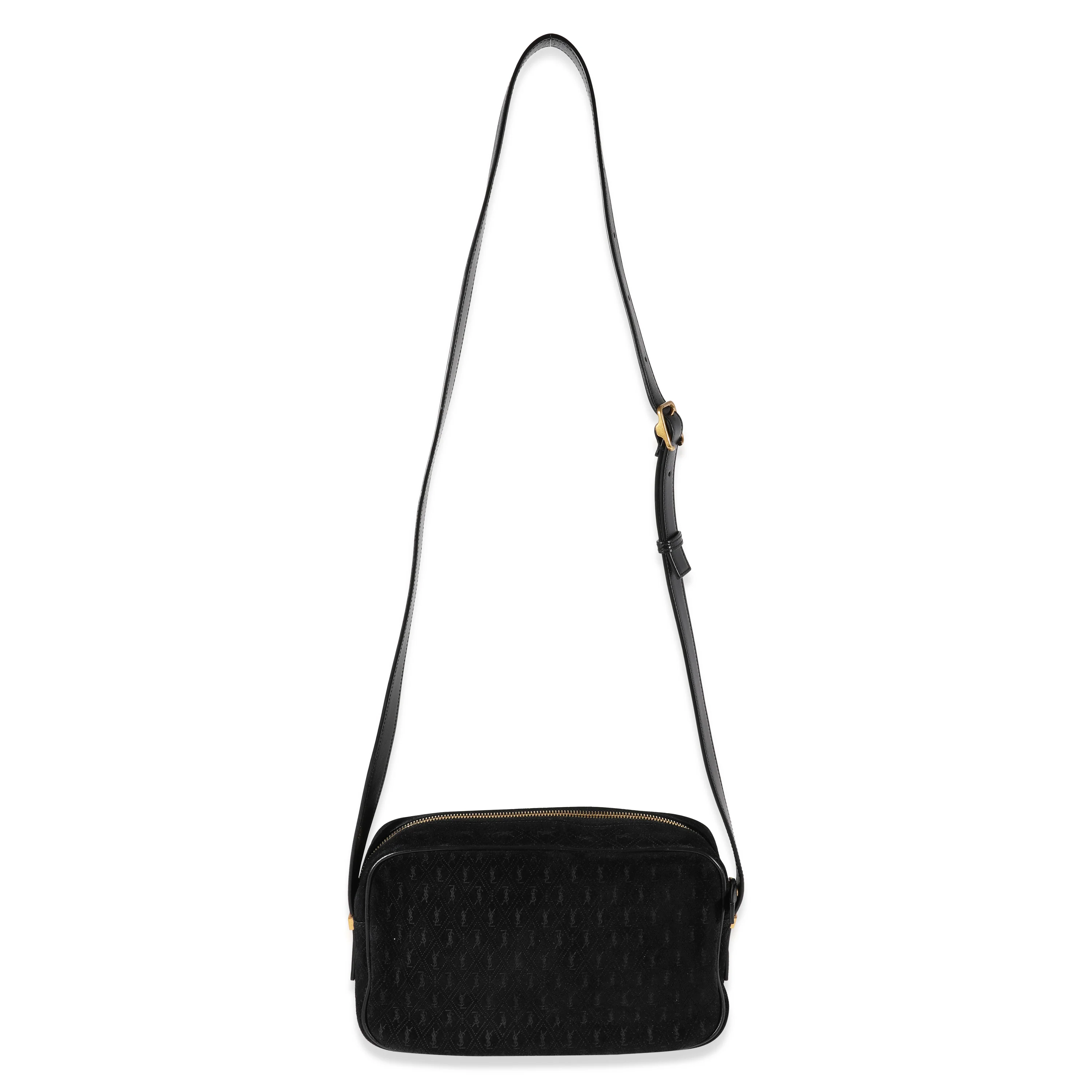 Black Suede & Leather All-Over Monogram Camera Bag - Image 6