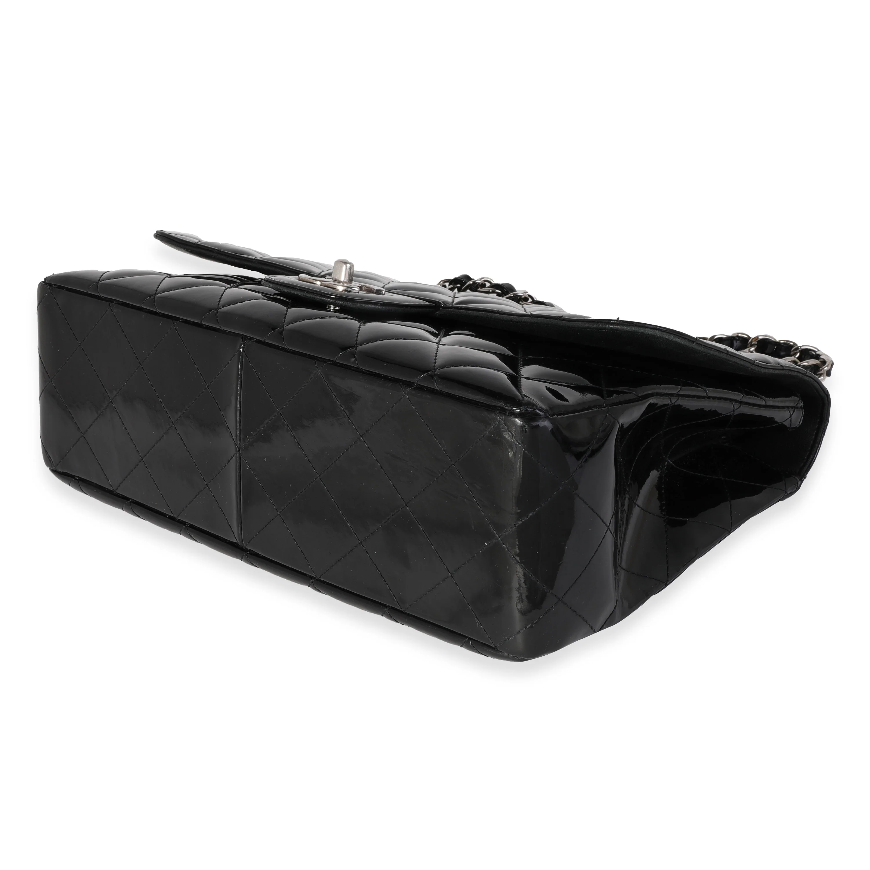 Chanel Black Quilted Patent Leather Jumbo Classic Single Flap Bag - Image 6